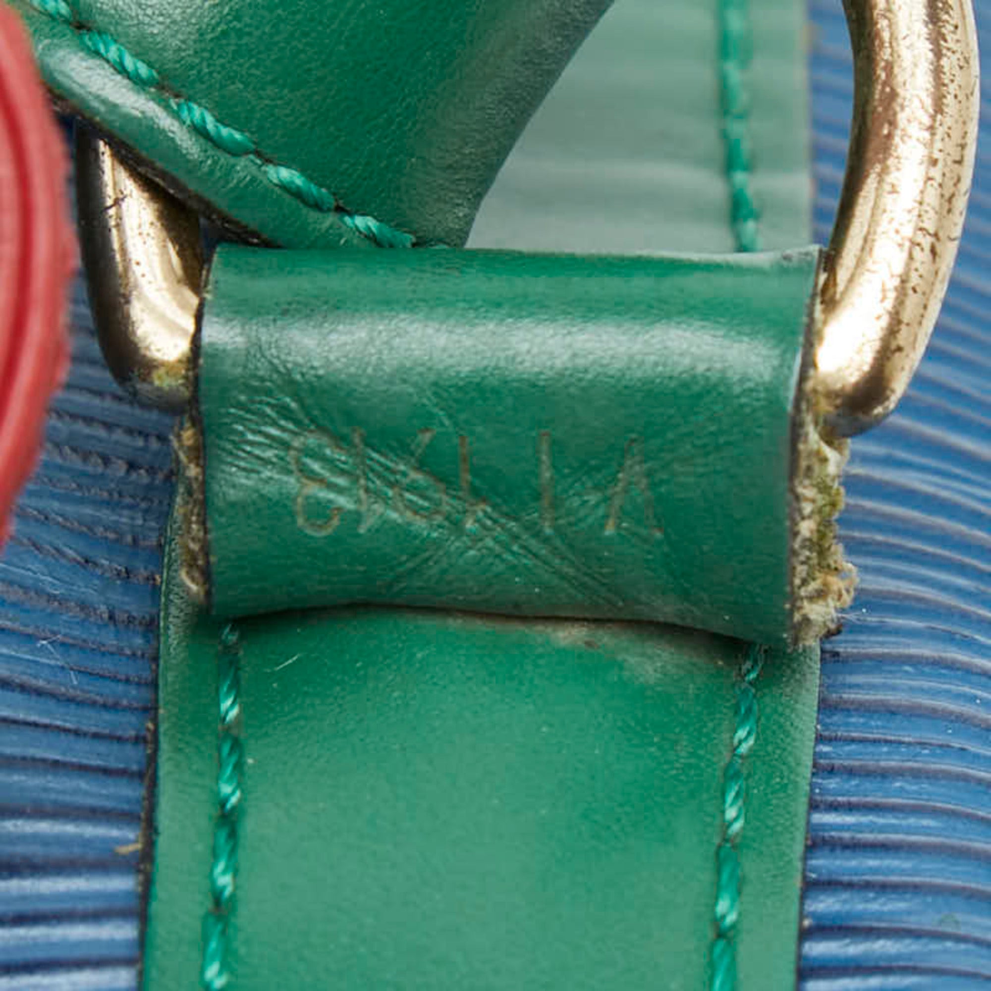 Louis Vuitton Epi Borneo Green Castilian Red Toledo Blue Leather Shoulder Bag (Pre-Owned)