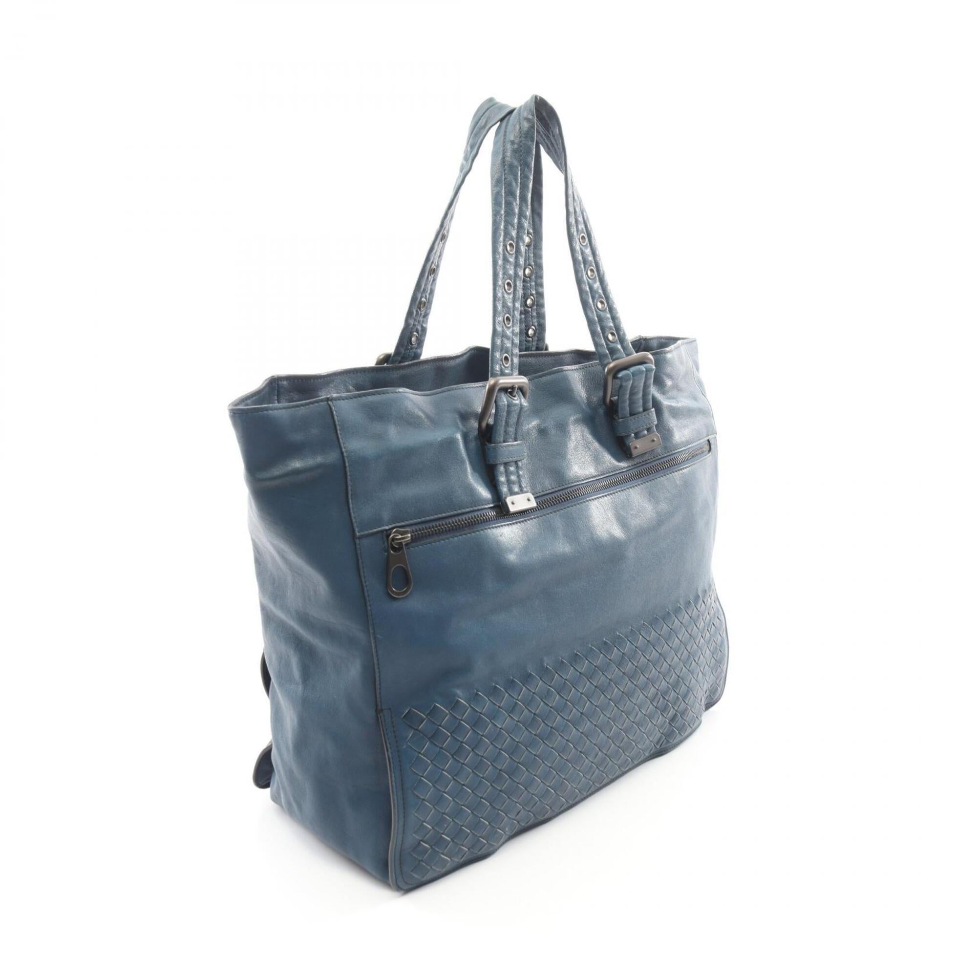 Bottega Veneta Blue Leather Handbag Tote Bag (Pre-Owned)