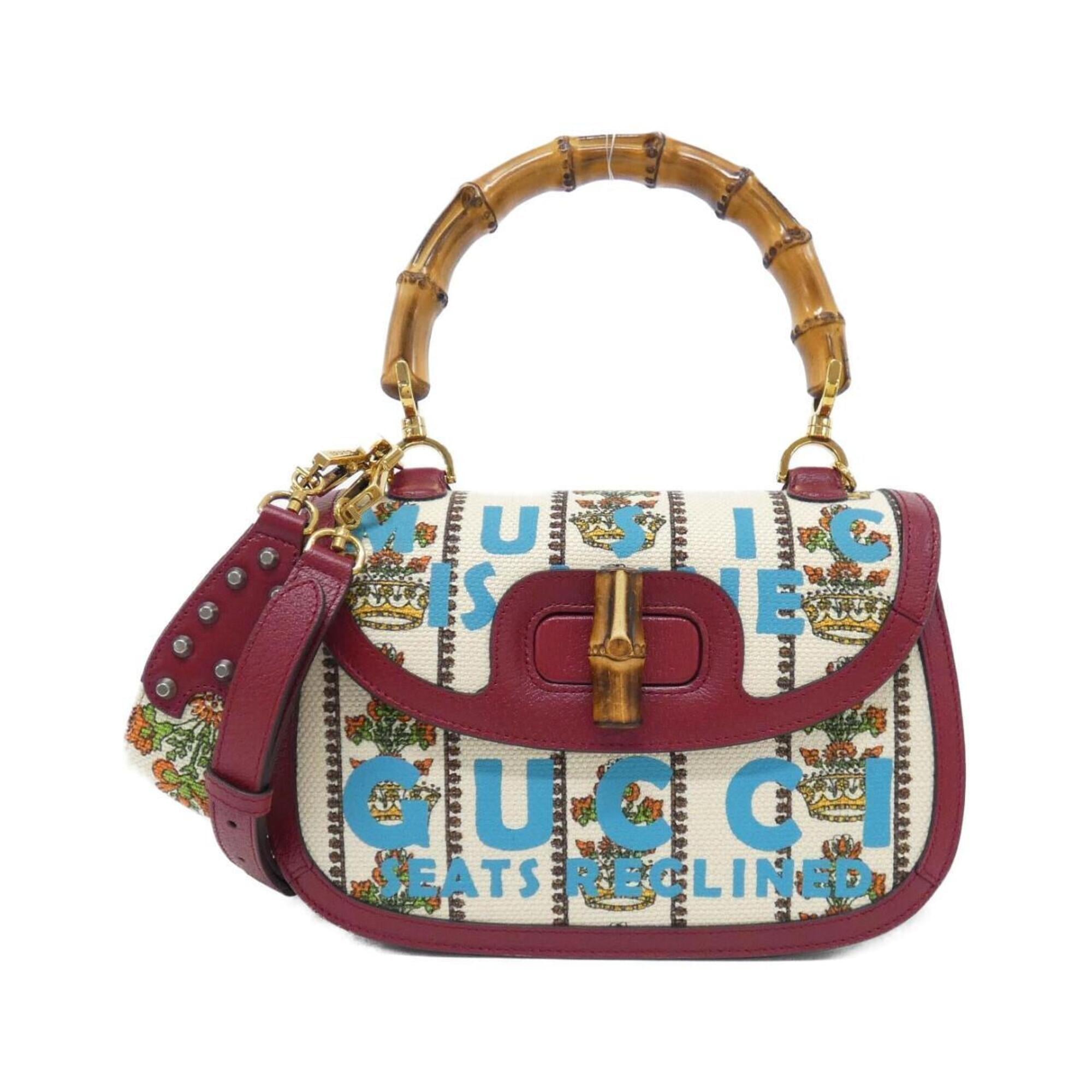 Gucci Ivory Red Color Canvas Leather Handbag (Pre-Owned)