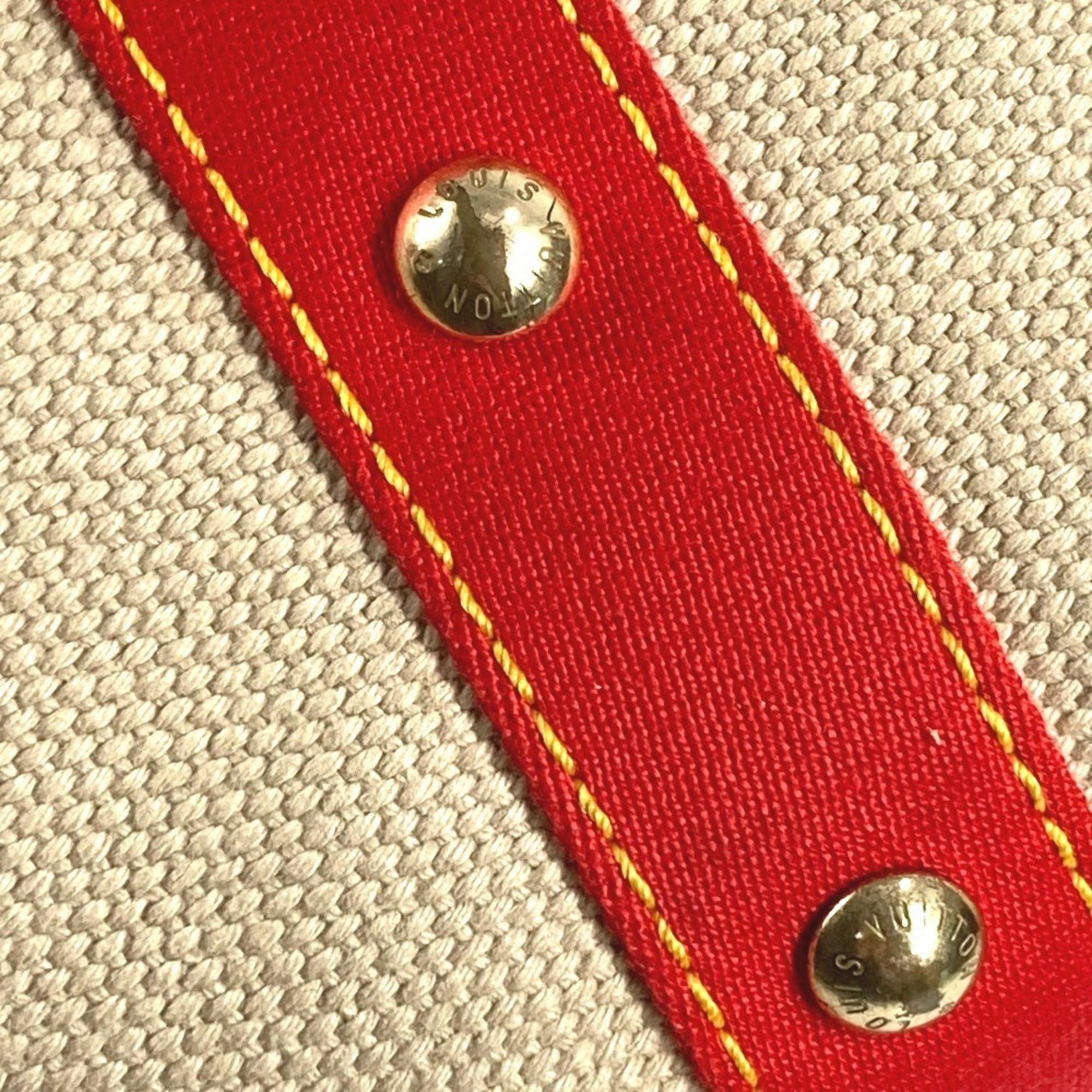 Louis Vuitton Beige Red Color Canvas Shoulder Bag Tote Bag (Pre-Owned)