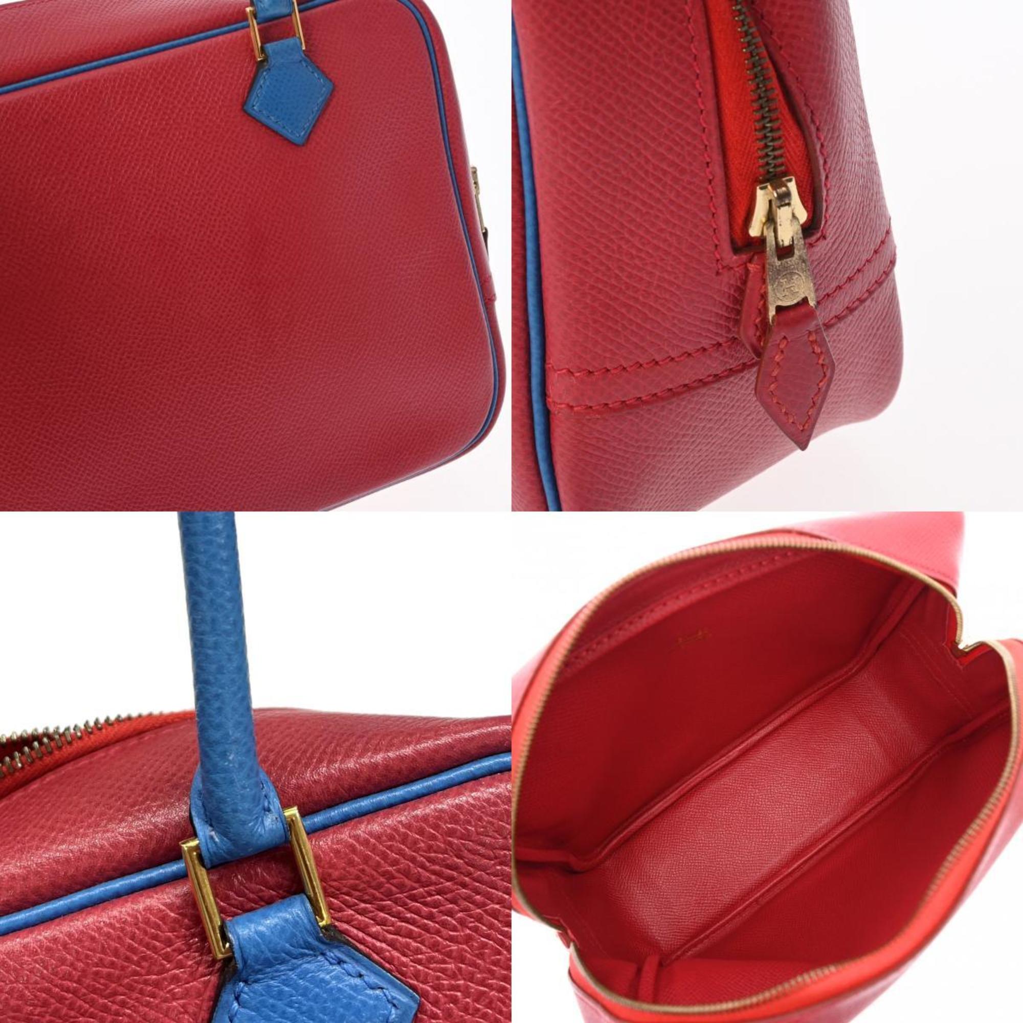 Hermes Blue Red Color Courchevel Leather Handbag (Pre-Owned)