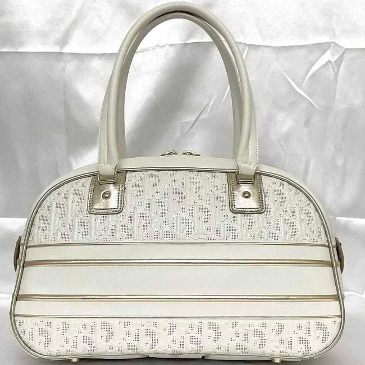 Christian Dior Trotter White Leather Rubber Boston Bag Handbag (Pre-Owned)