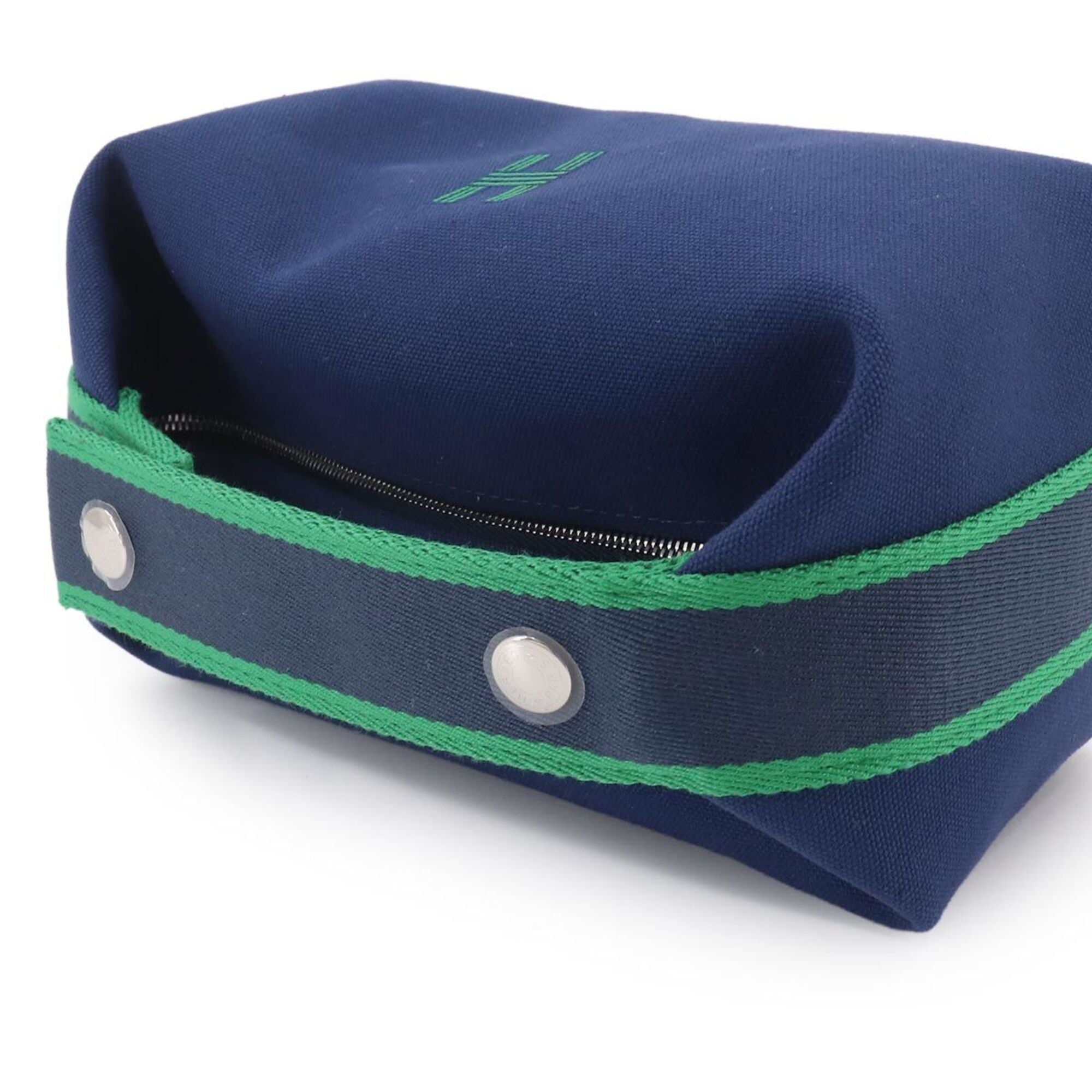 Hermes Black Blue Marine Green Toile H Handbag Pouch (Pre-Owned)