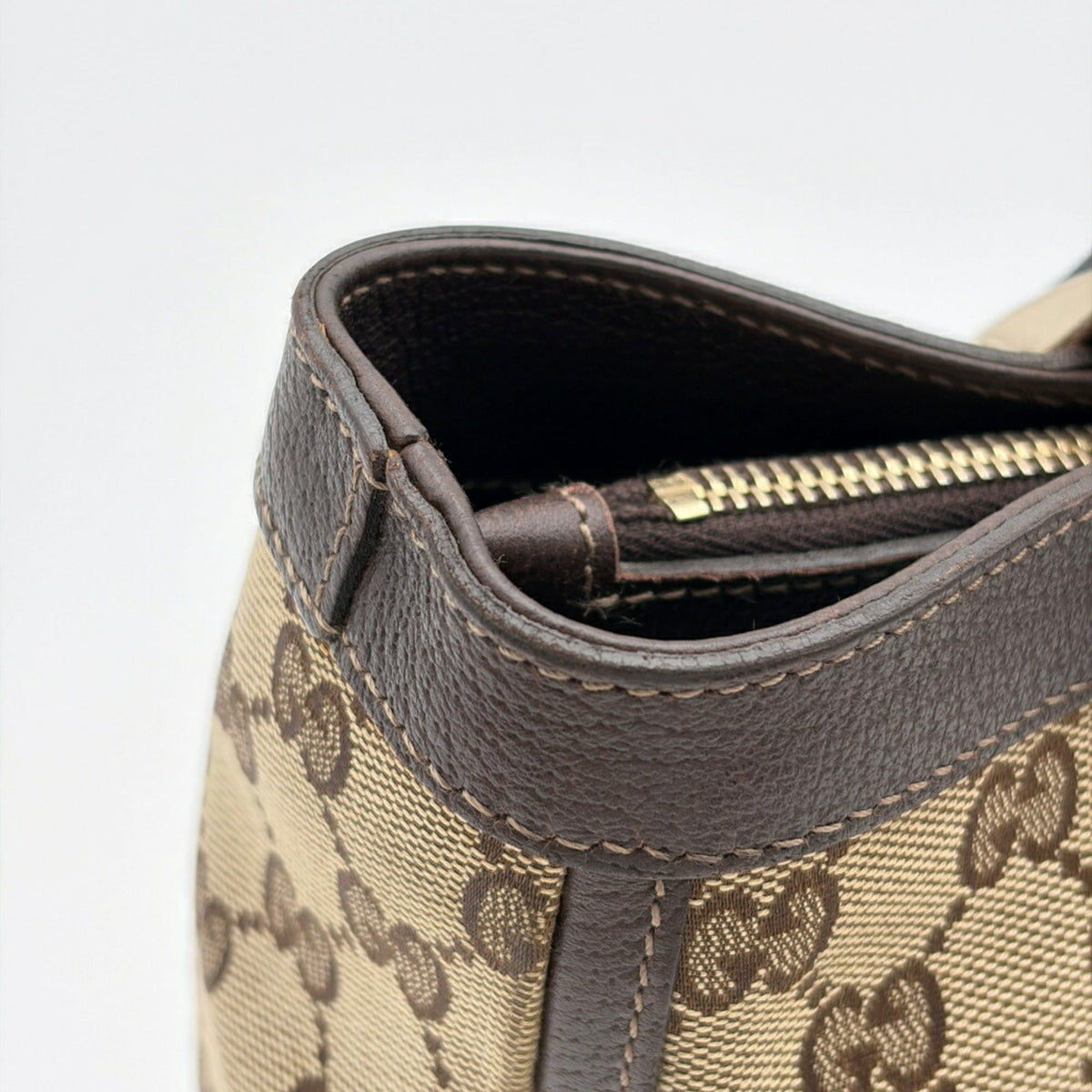 Gucci Beige Dark Brown Gg Canvas Leather Tote Bag (Pre-Owned)