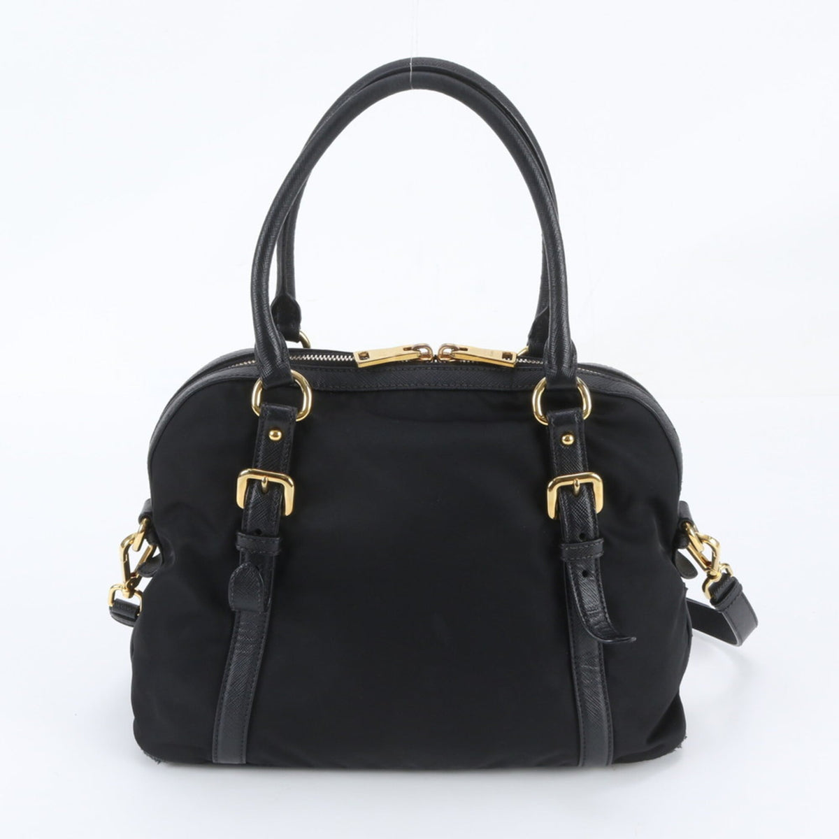 Prada Black Leather Nylon Handbag Shoulder Bag Tote Bag (Pre-Owned)