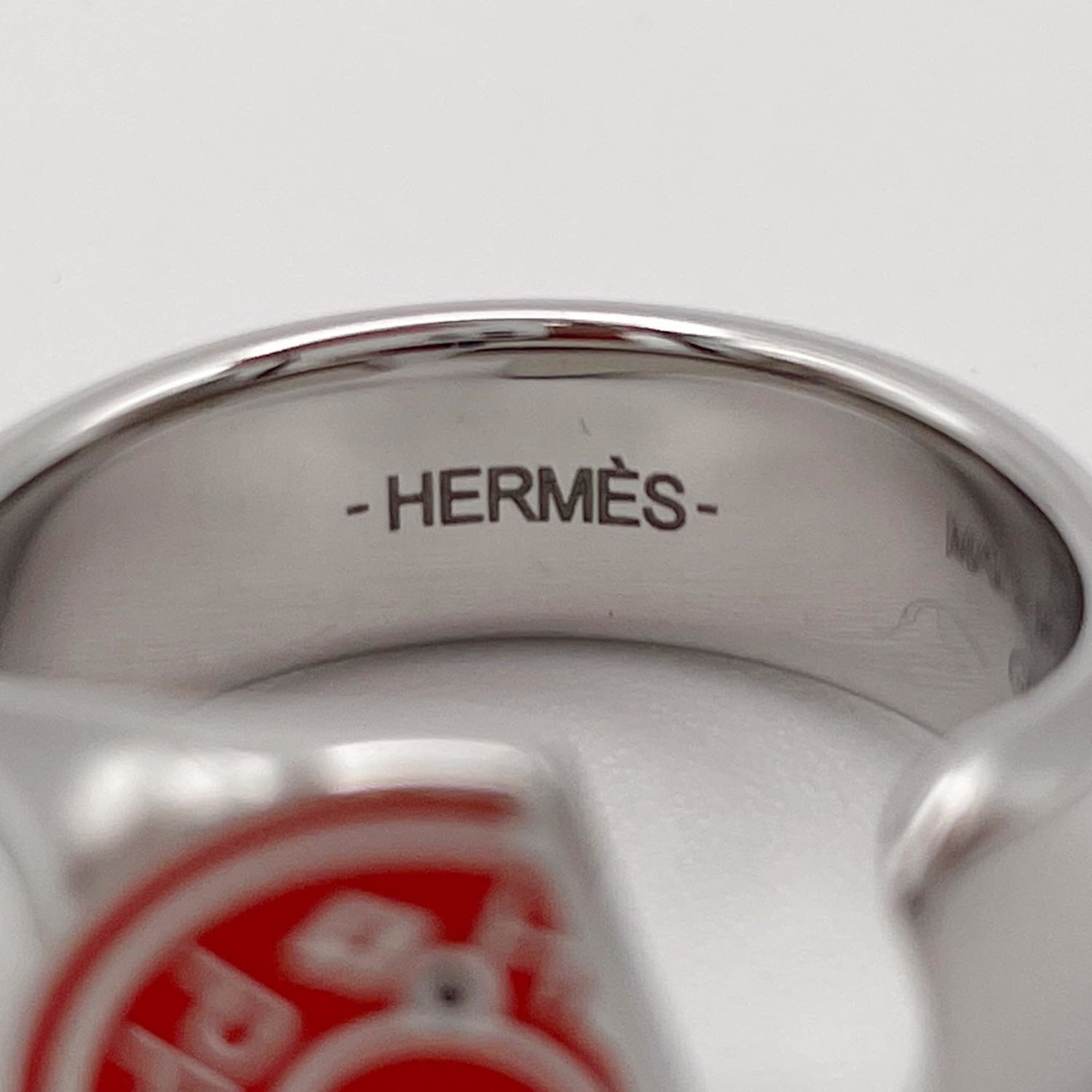 Hermes Silver Orange Stainless Steel Band Ring (Pre-Owned)
