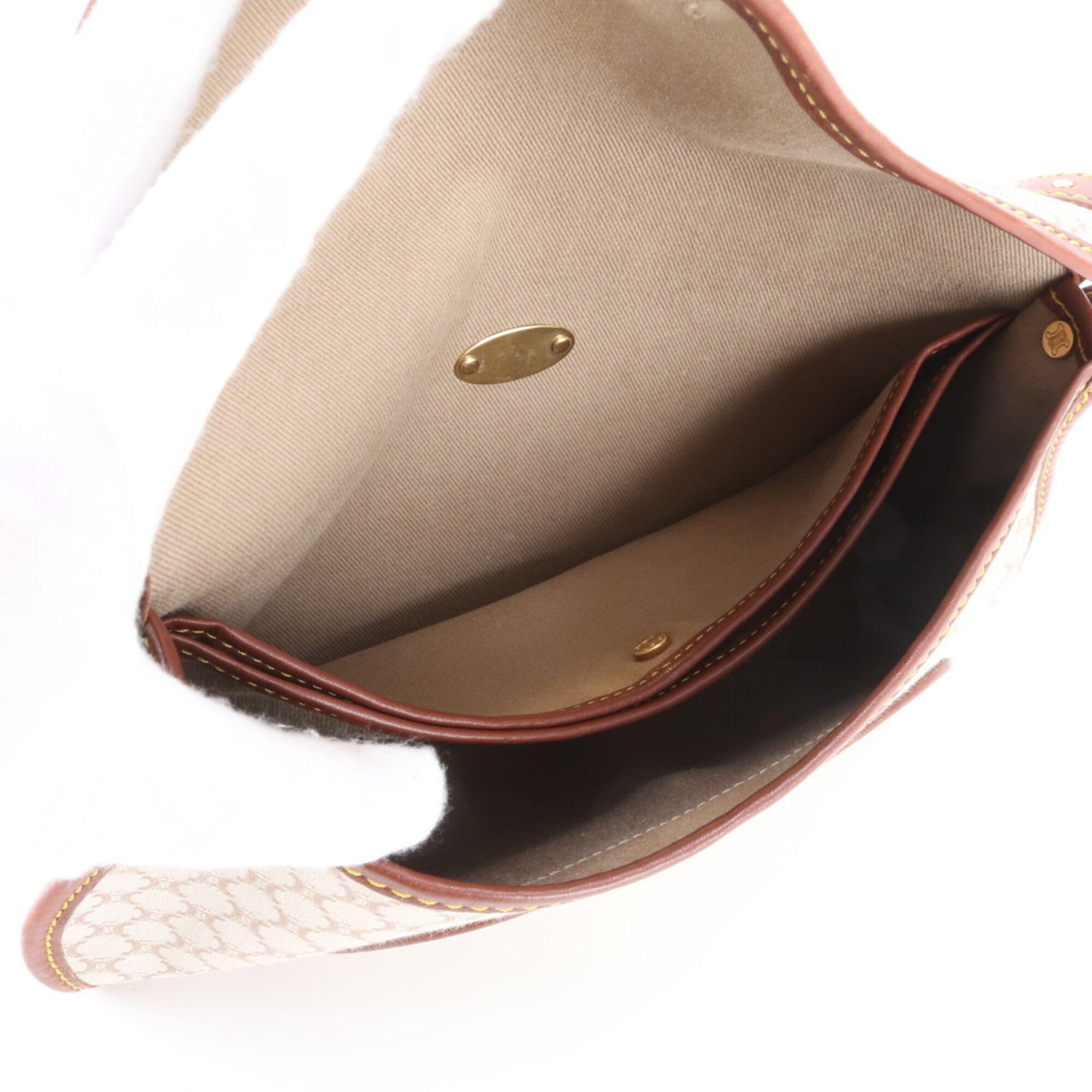 Celine Beige Brown Leather Canvas Handbag Shoulder Bag (Pre-Owned)