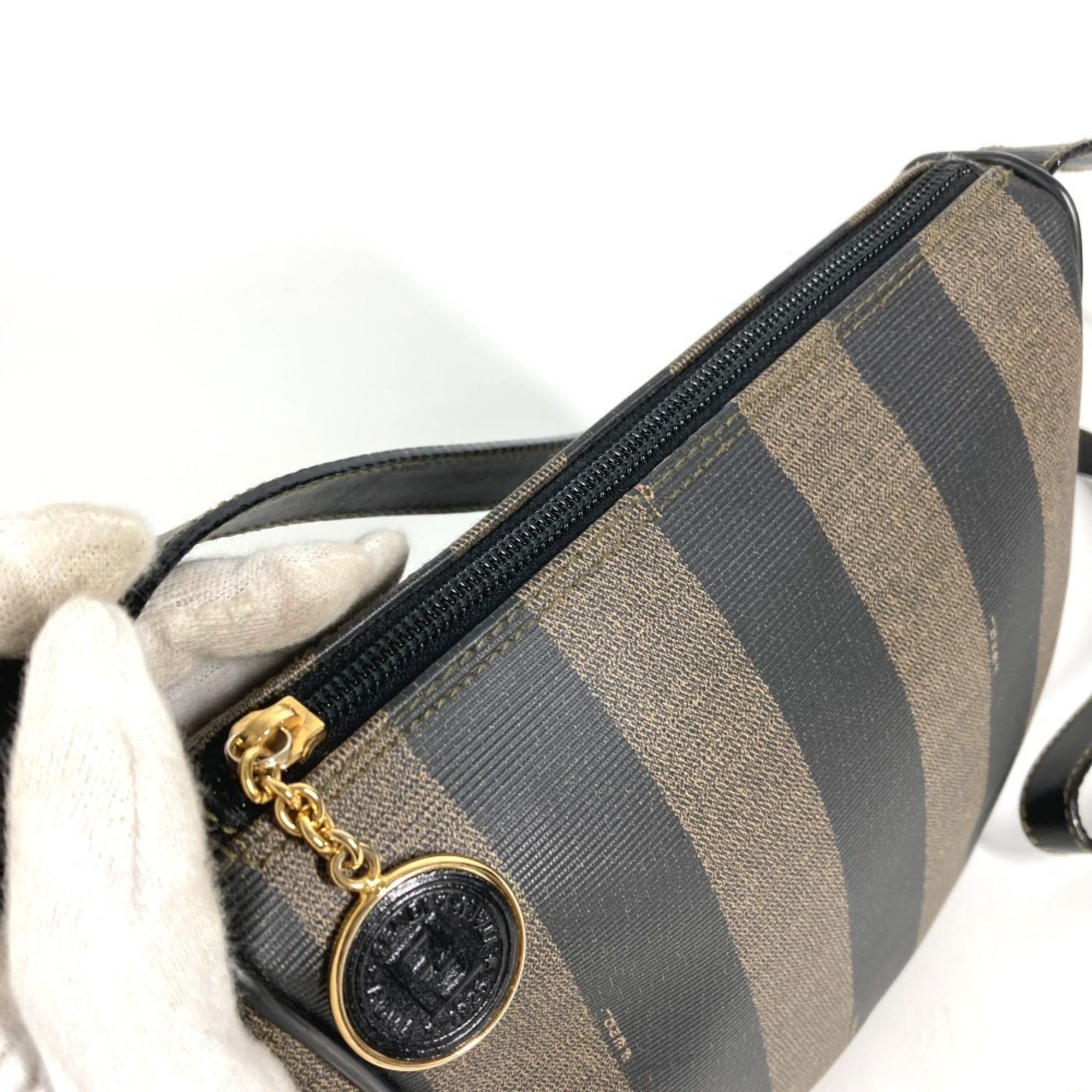 Fendi Black Khaki Pvc Leather Pochette Shoulder Bag (Pre-Owned)