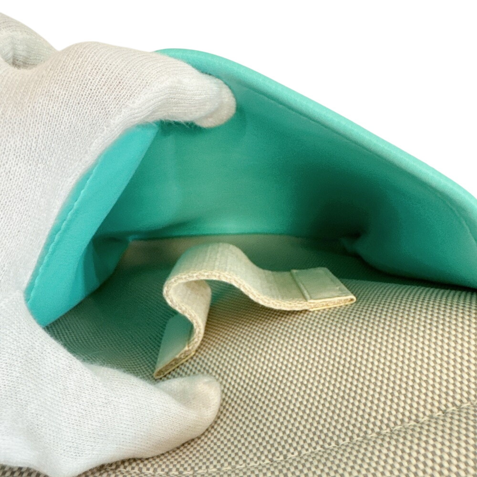 Tiffany Gray Green White Canvas Leather Handbag Tote Bag (Pre-Owned)