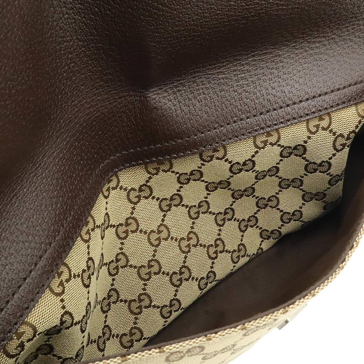 Gucci Beige Dark Brown Khaki Canvas Leather Shoulder Bag (Pre-Owned)