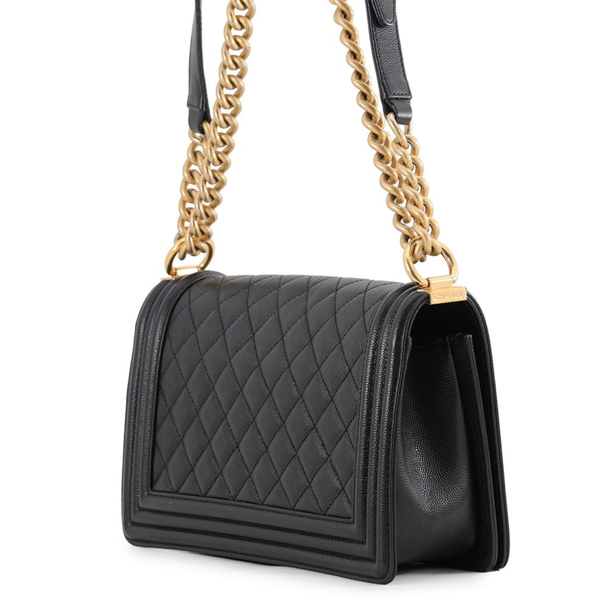 Chanel Boy Chanel Black Grained Calfskin Handbag Shoulder Bag (Pre-Owned)