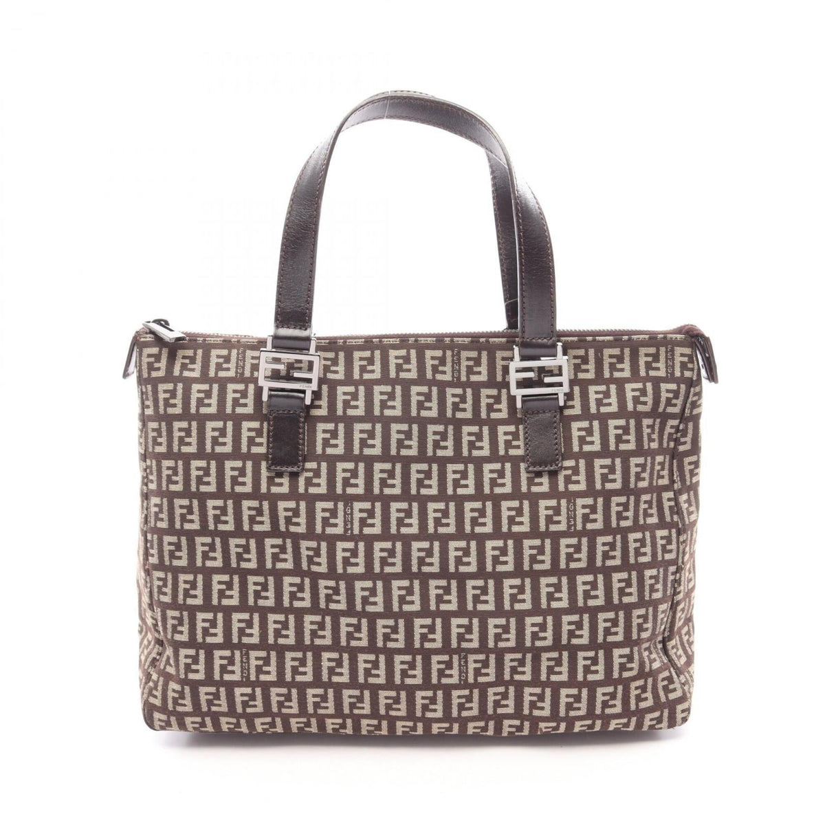 Fendi Beige Brown Canvas Leather Handbag (Pre-Owned)