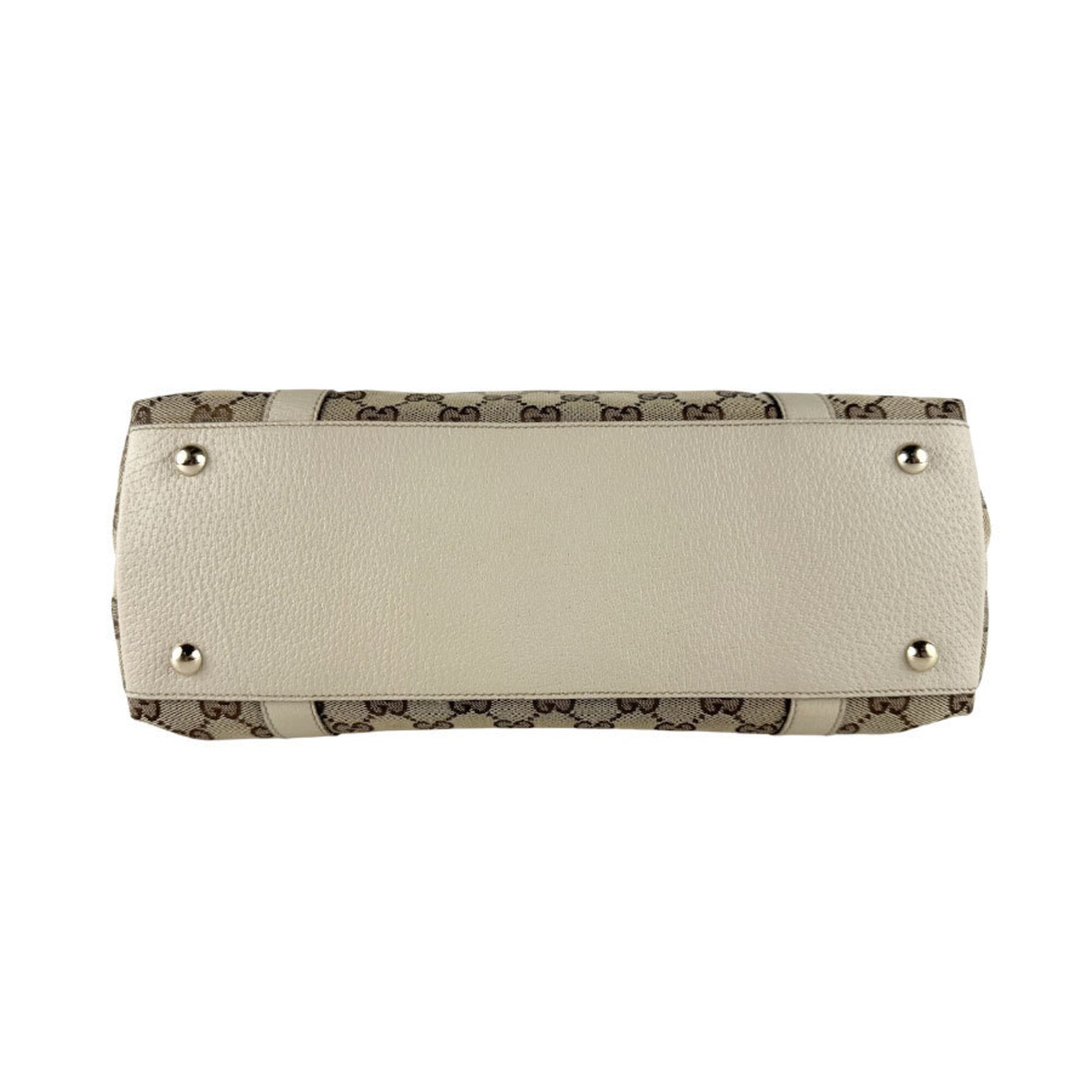 Gucci Brown Ivory Canvas Leather Handbag (Pre-Owned)