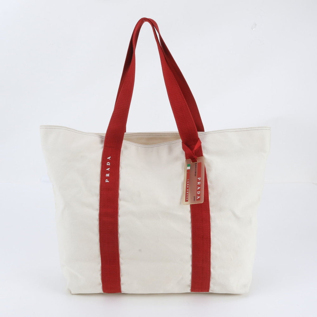 Pradasports Red Color White Handbag Shoulder Bag Tote Bag (Pre-Owned)
