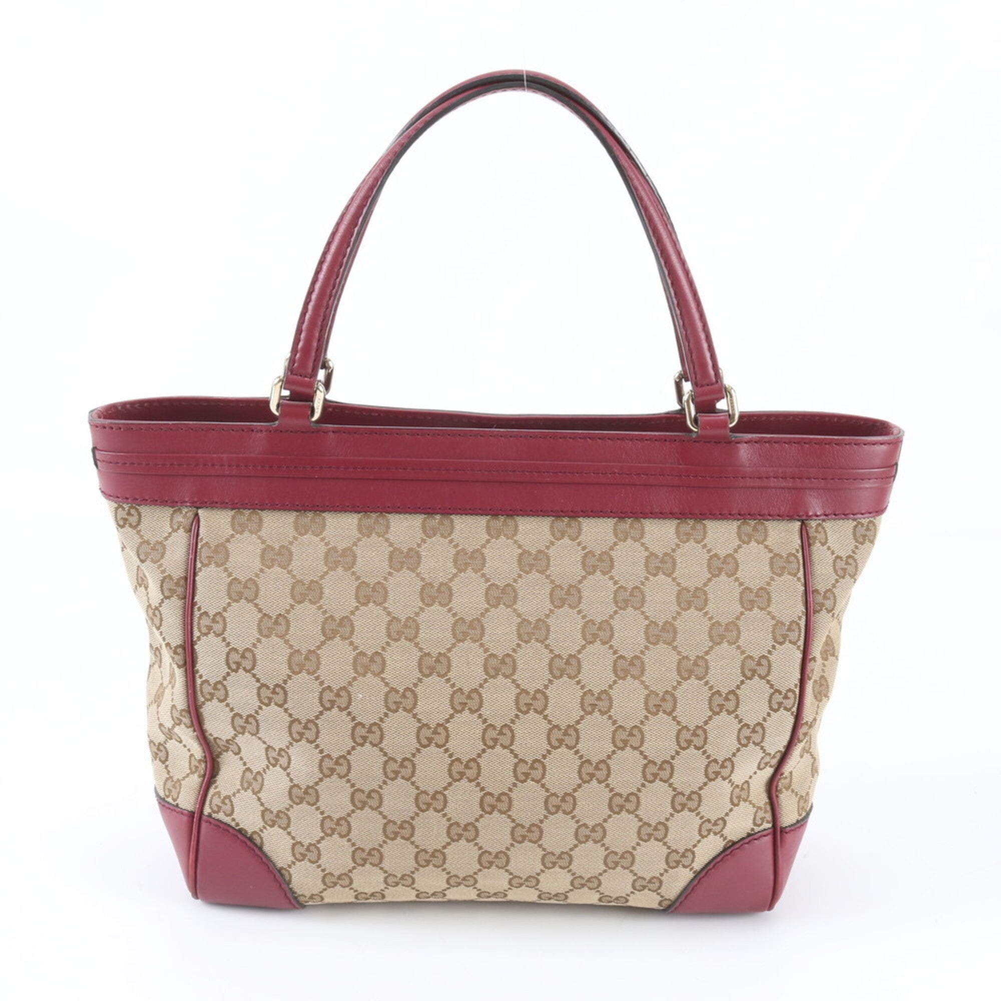 Gucci Beige Red Color Leather Canvas Shoulder Bag Tote Bag (Pre-Owned)