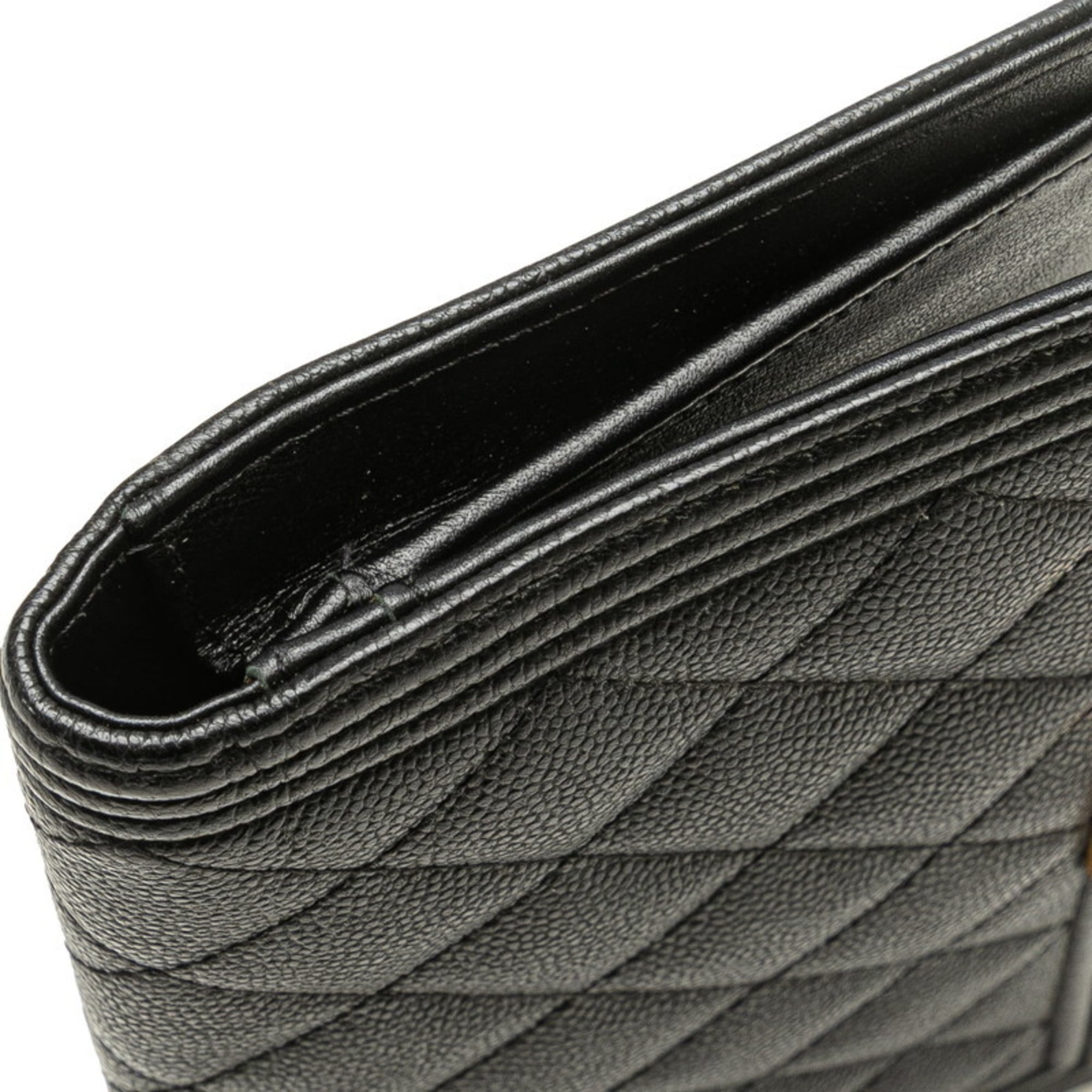 Chanel Boy Chanel Black Grained Calfskin Long Wallet (Bi-Fold) (Pre-Owned)