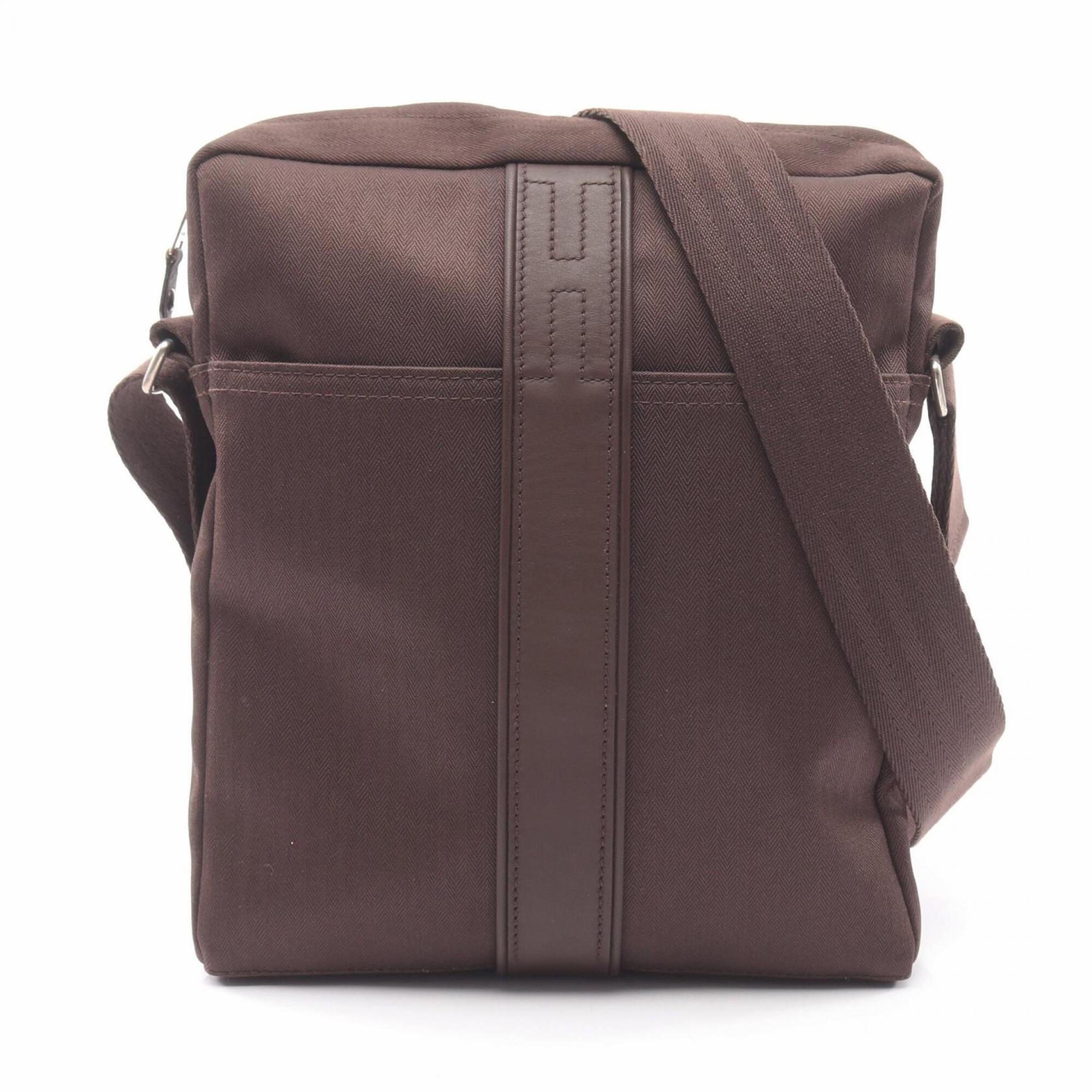 Hermes Brown Toile Chevron Handbag Shoulder Bag (Pre-Owned)