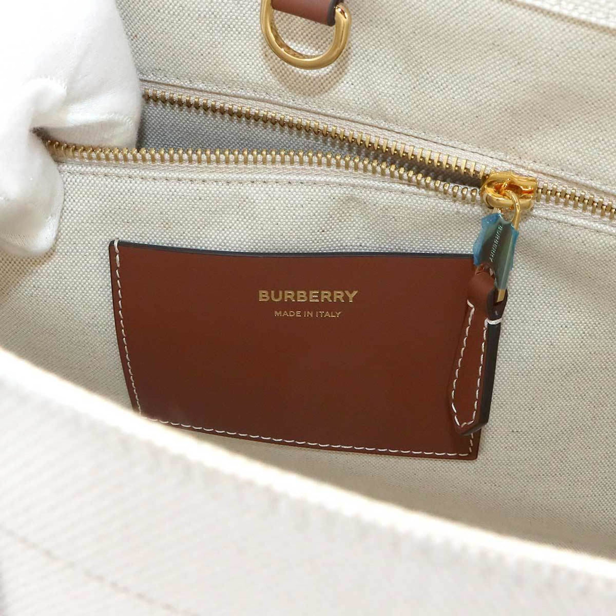 Burberry Beige Ivory Canvas Leather Handbag Tote Bag (Pre-Owned)