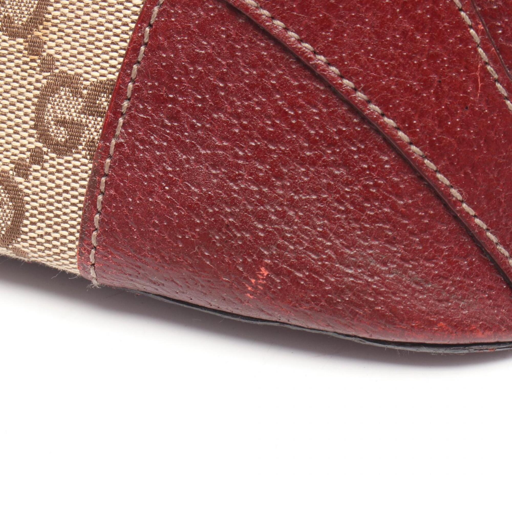 Gucci Beige Bordeaux Canvas Leather Handbag (Pre-Owned)