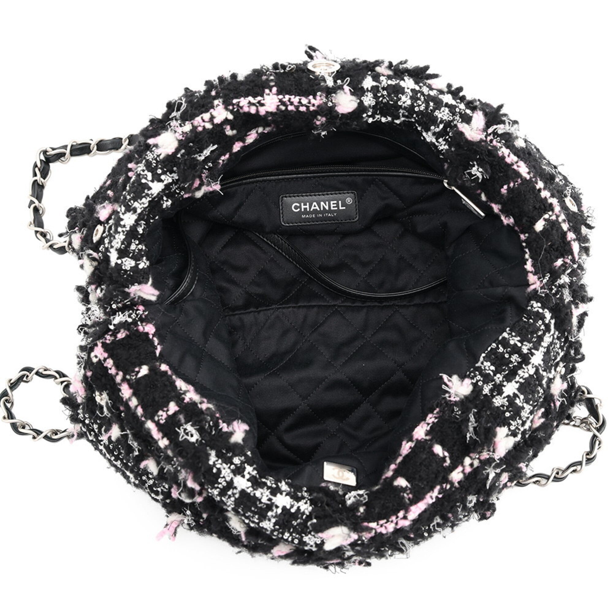 Chanel Black White Tweed Leather Handbag Shoulder Bag (Pre-Owned)