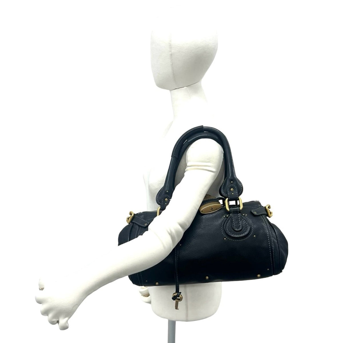 Chloé Black Leather Boston Bag Handbag Tote Bag (Pre-Owned)