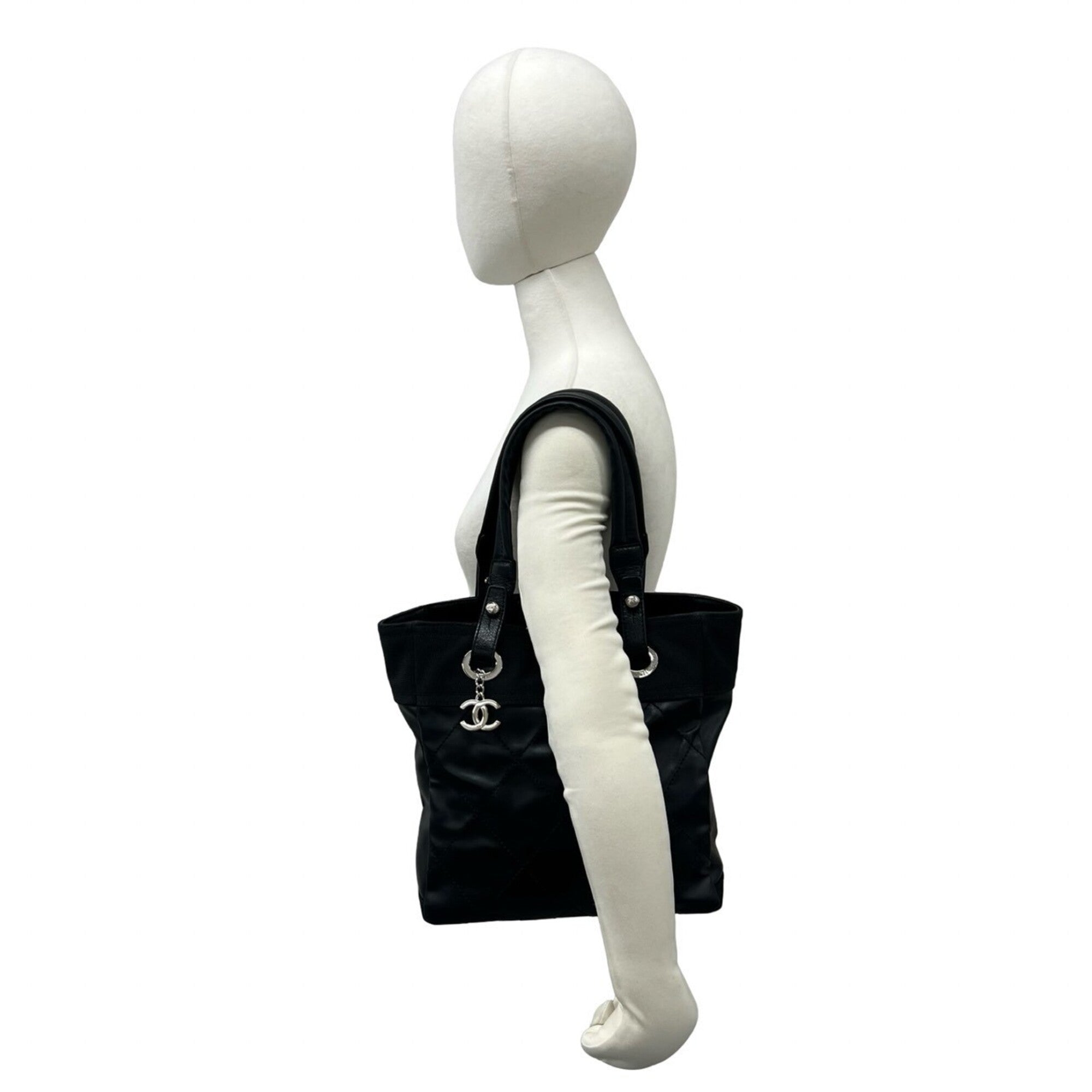 Chanel Black Leather Pvc Shoulder Bag Tote Bag (Pre-Owned)