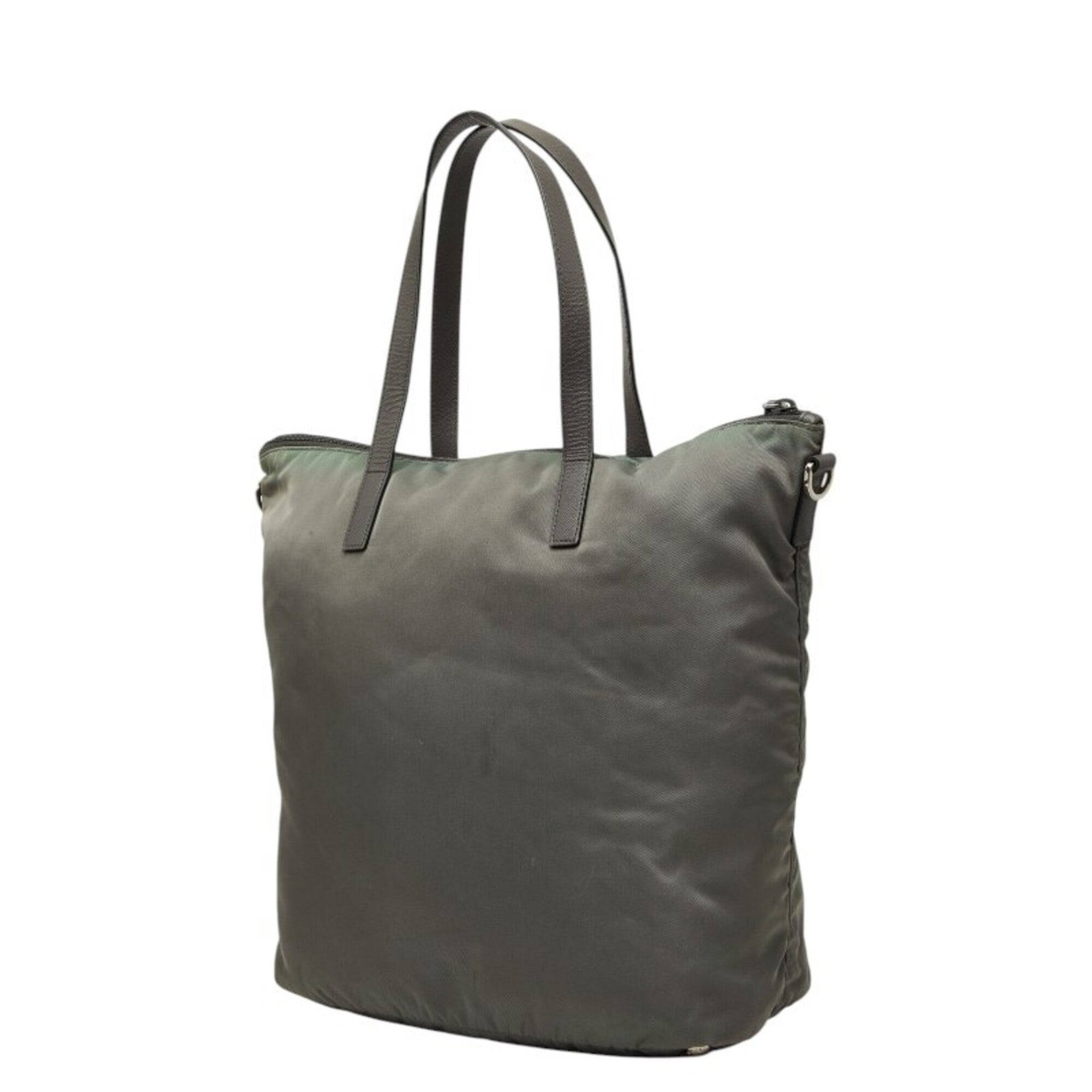 Prada Gray Nylon Leather Handbag Shoulder Bag (Pre-Owned)
