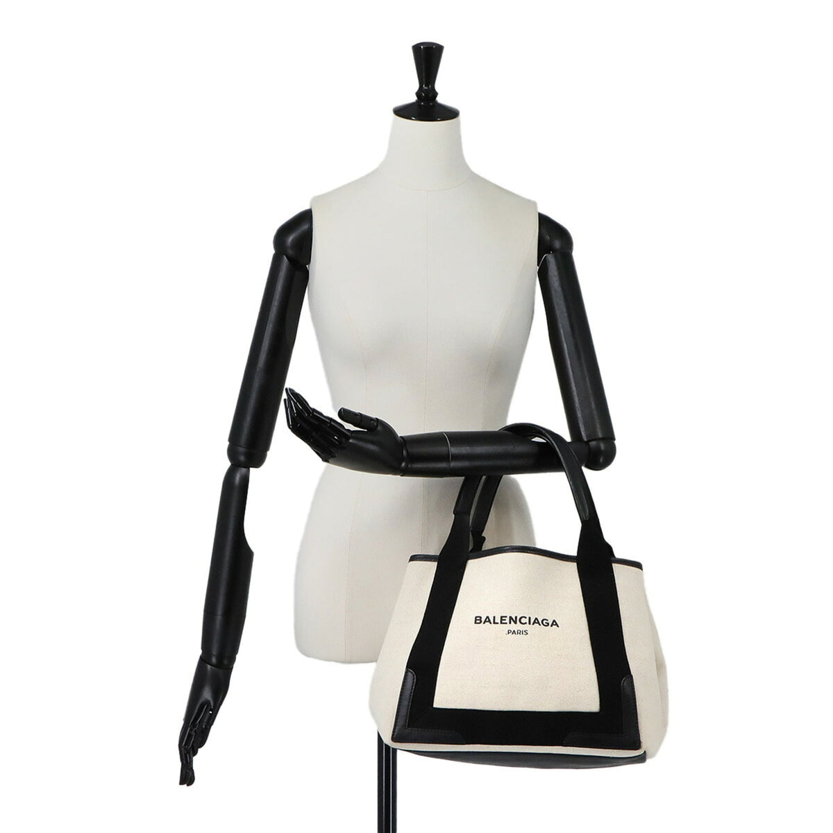 Balenciaga Black White Canvas Leather Handbag Tote Bag (Pre-Owned)