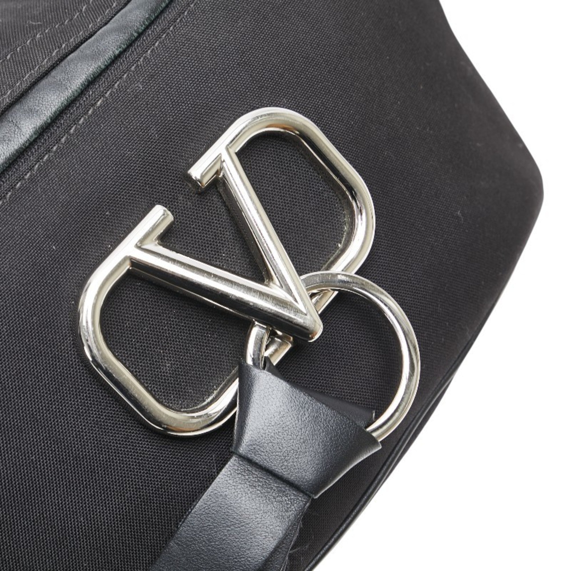 Valentino Black Canvas Leather Shoulder Bag (Pre-Owned)