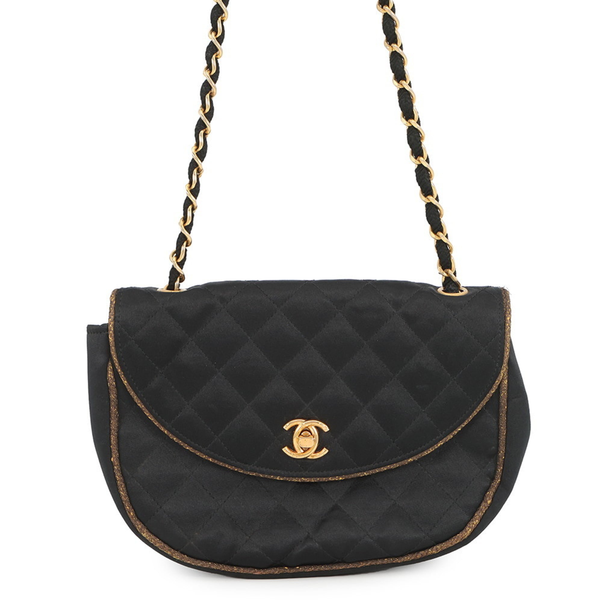 Chanel Matelasse Black Satin Handbag Shoulder Bag (Pre-Owned)