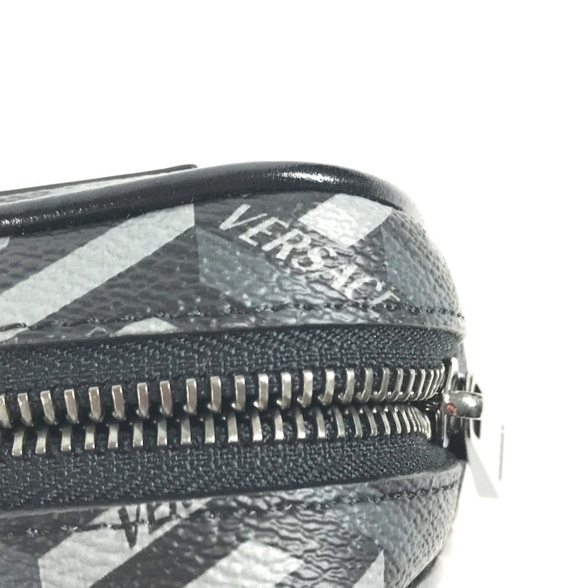 Versace Black Gray Leather Pouch (Pre-Owned)