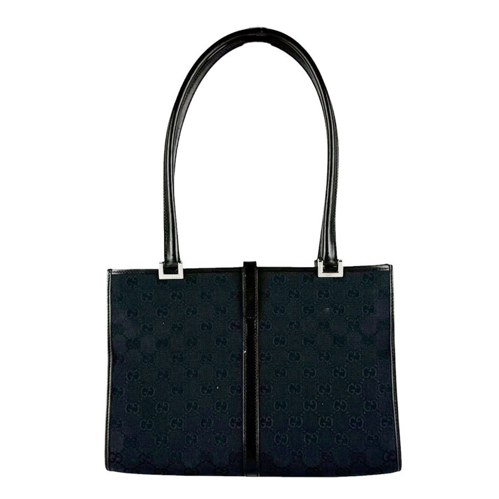 Gucci Black Gg Canvas Leather Handbag (Pre-Owned)