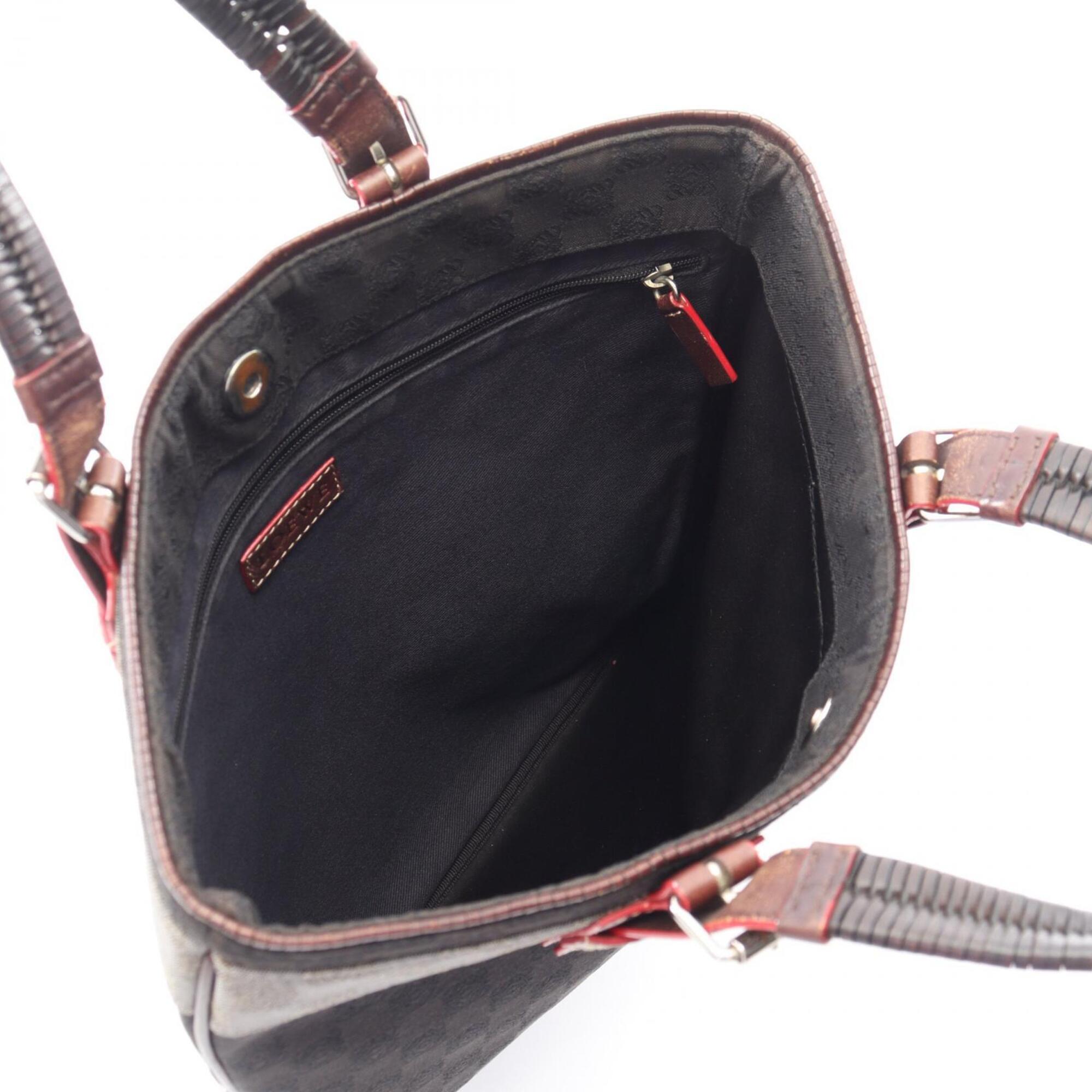Loewe Black Brown Canvas Leather Handbag Tote Bag (Pre-Owned)