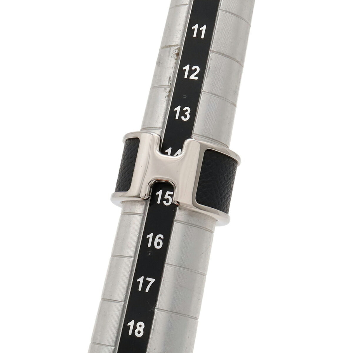Hermes Silver Black Metal Band Ring (Pre-Owned)