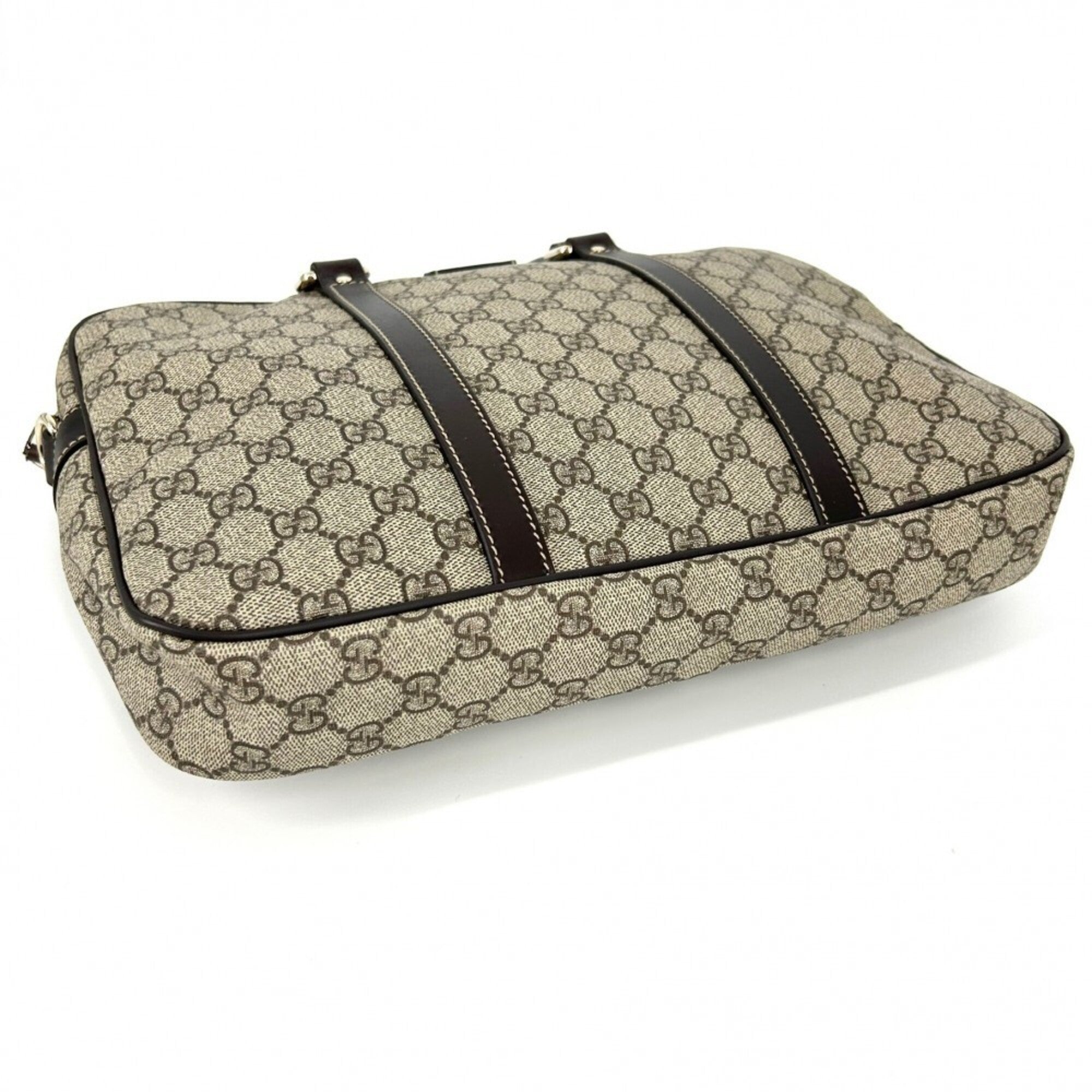 Gucci Beige Brown Gg Supreme Canvas Leather Briefcase Handbag (Pre-Owned)