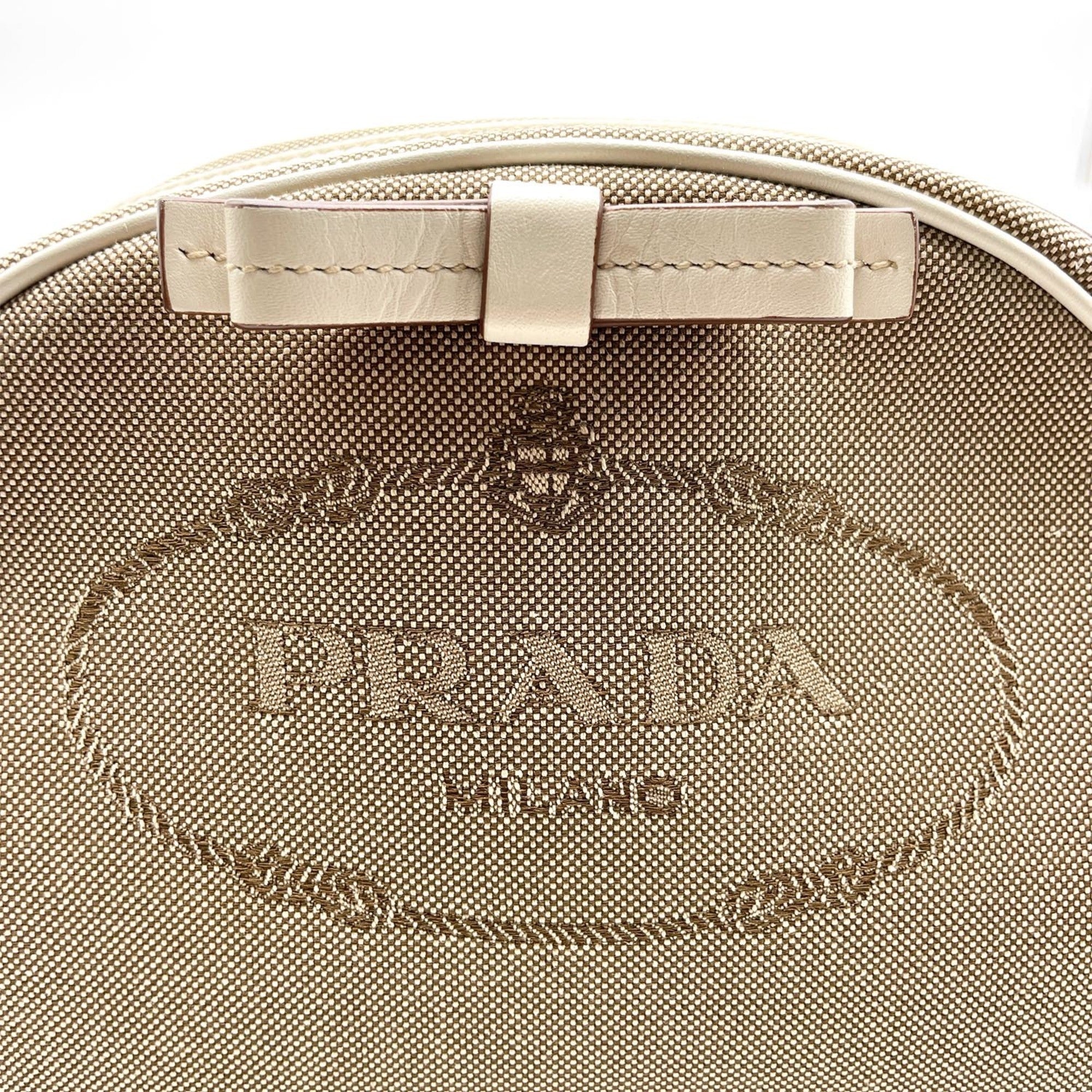 Prada Brown White Canvas Leather Shoulder Bag (Pre-Owned)