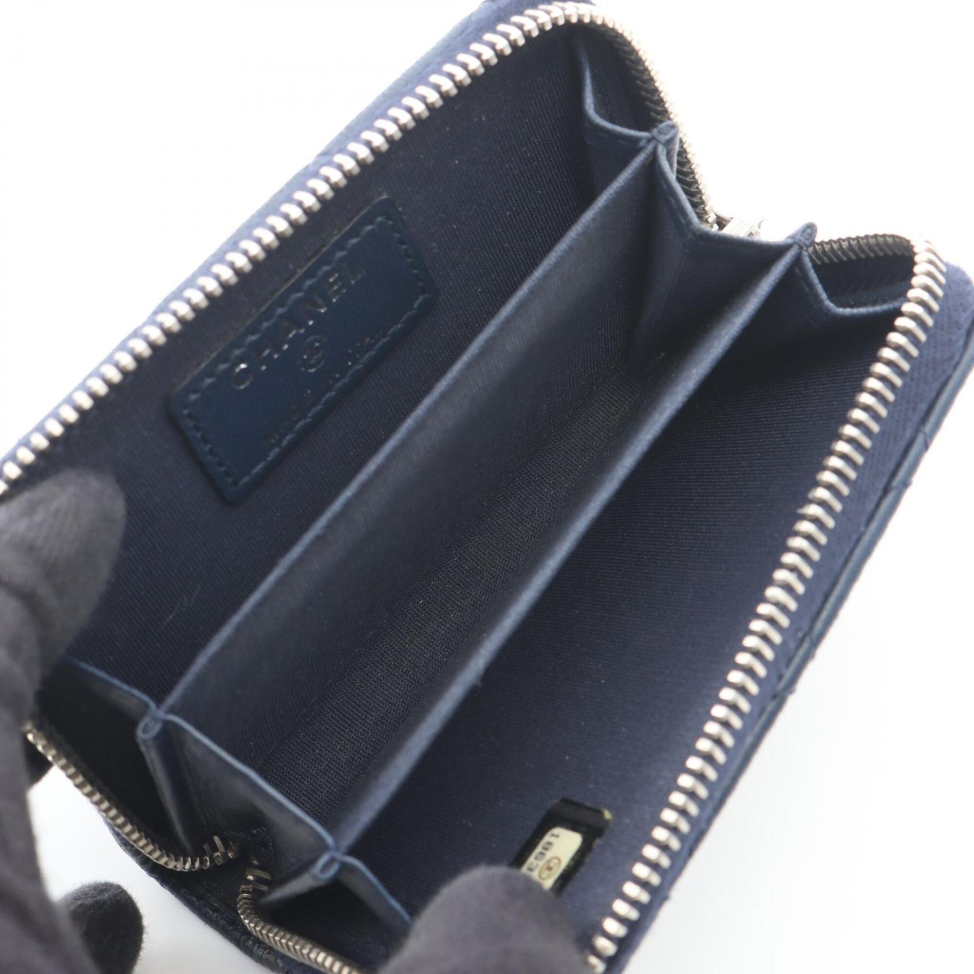 Chanel Navy Leather Coin Purse/Coin Case (Pre-Owned)