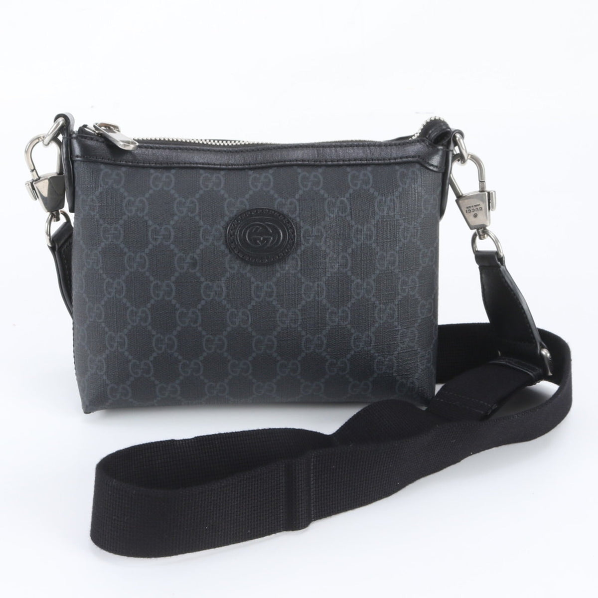 Gucci Black Leather Coated Canvas Messenger Bag Shoulder Bag (Pre-Owned)