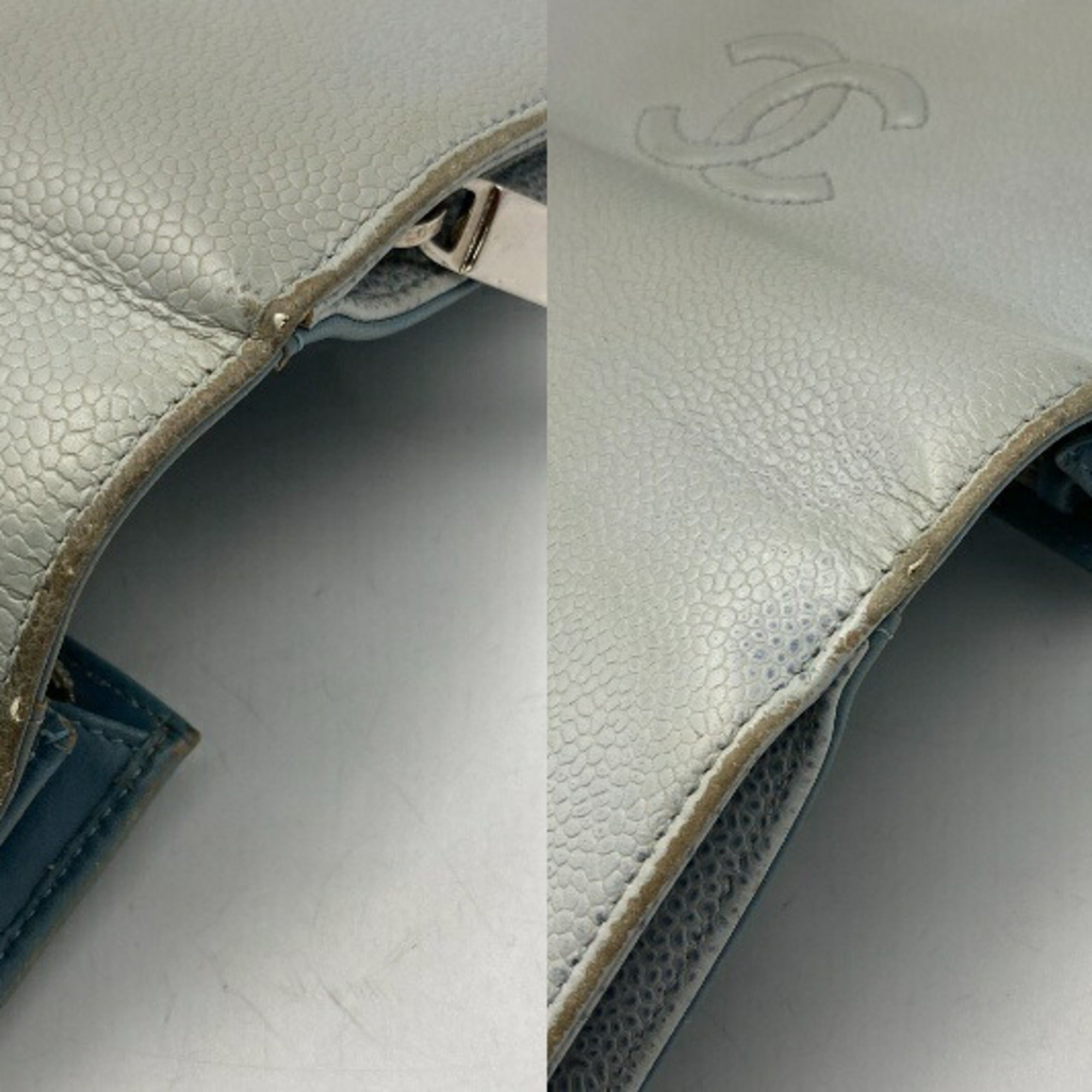 Chanel Light Blue Leather Long Wallet (Bi-Fold) (Pre-Owned)