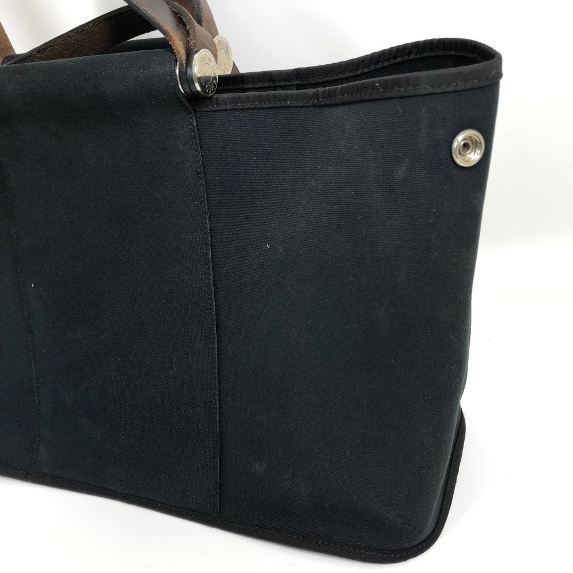 Hermes Black Toile Officier Leather Handbag Shoulder Bag Tote Bag (Pre-Owned)