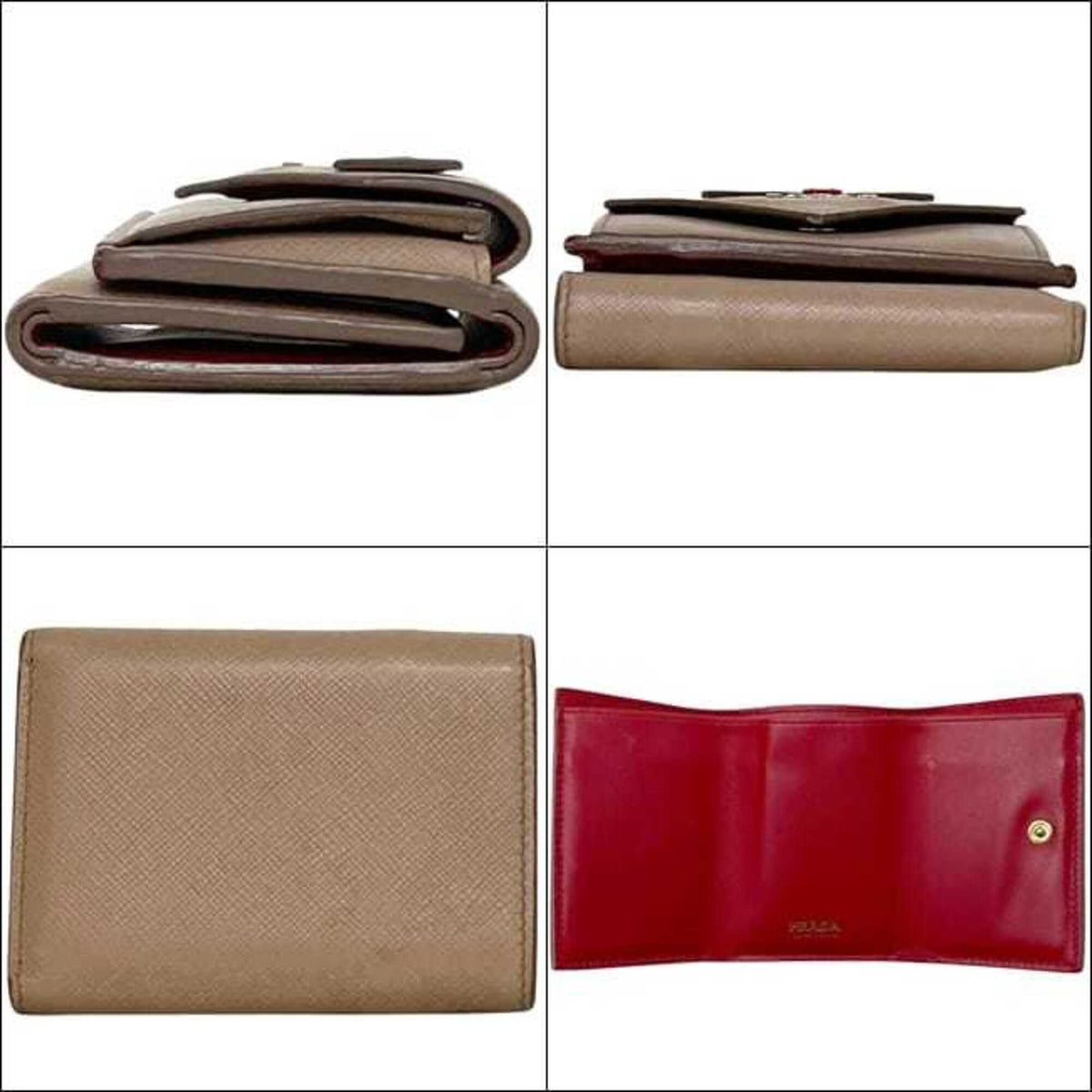 Prada Saffiano Beige Leather Wallet (Tri-Fold) (Pre-Owned)