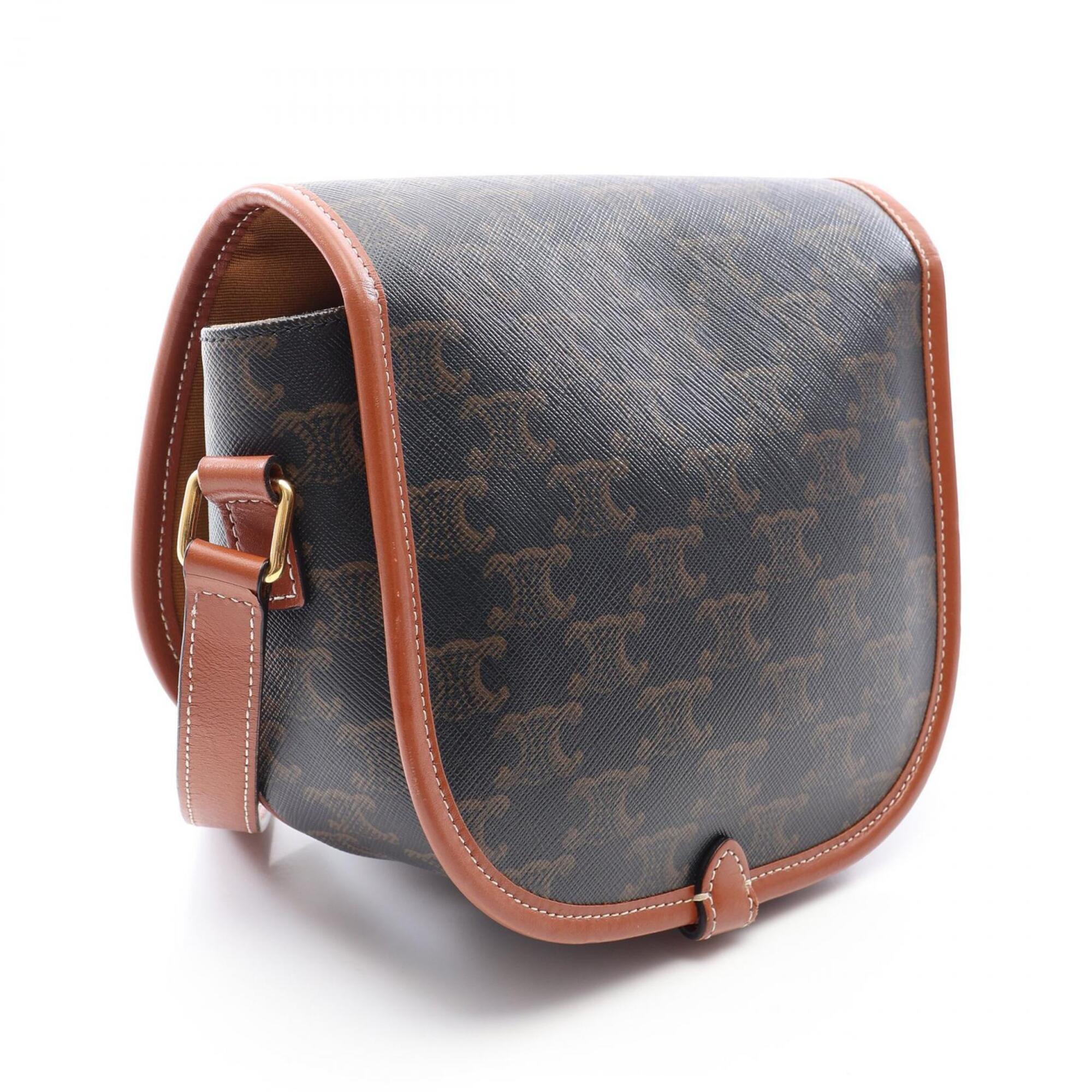 Celine Black Brown Coated Canvas Leather Handbag Shoulder Bag (Pre-Owned)
