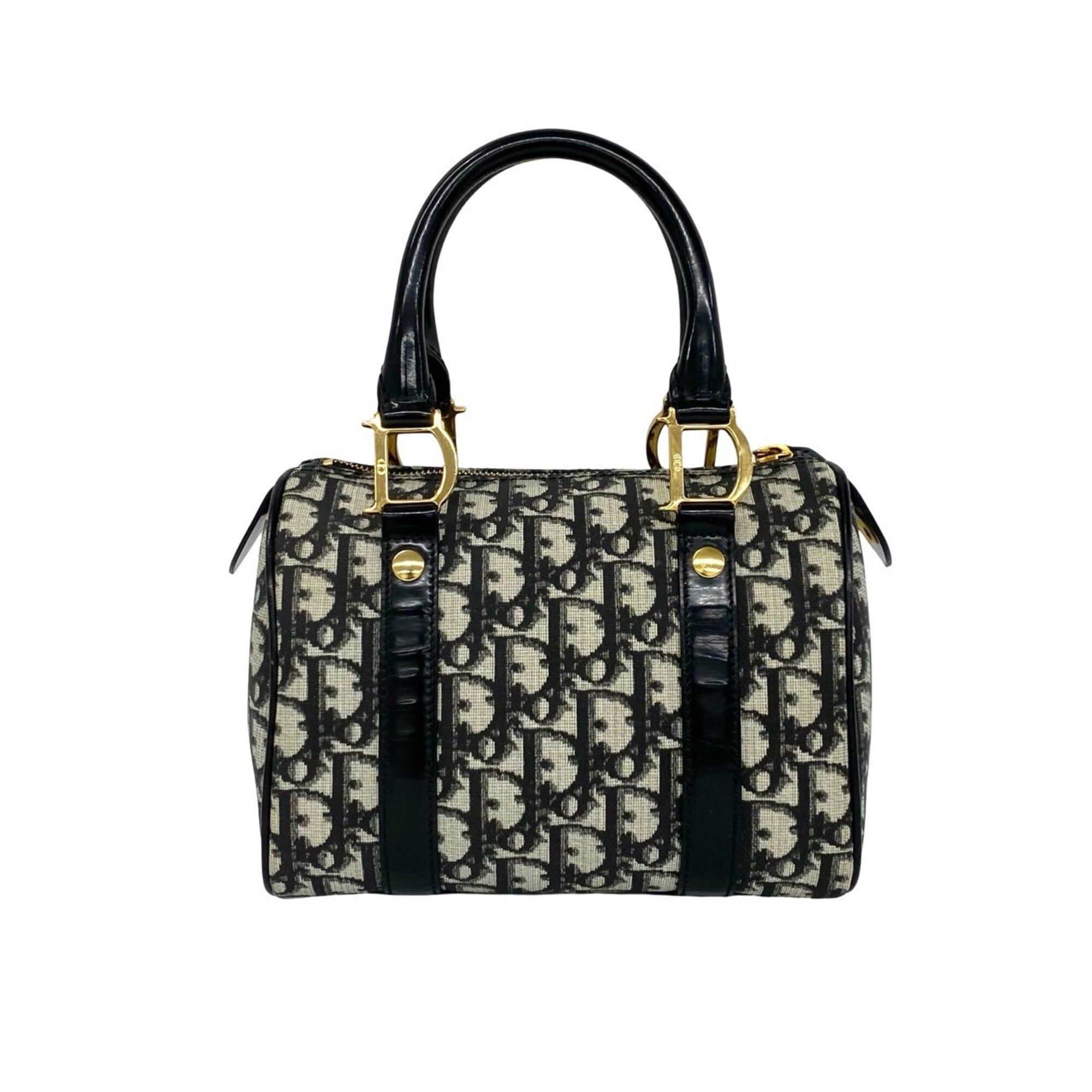 Christian Dior Black Canvas Leather Boston Bag Handbag (Pre-Owned)