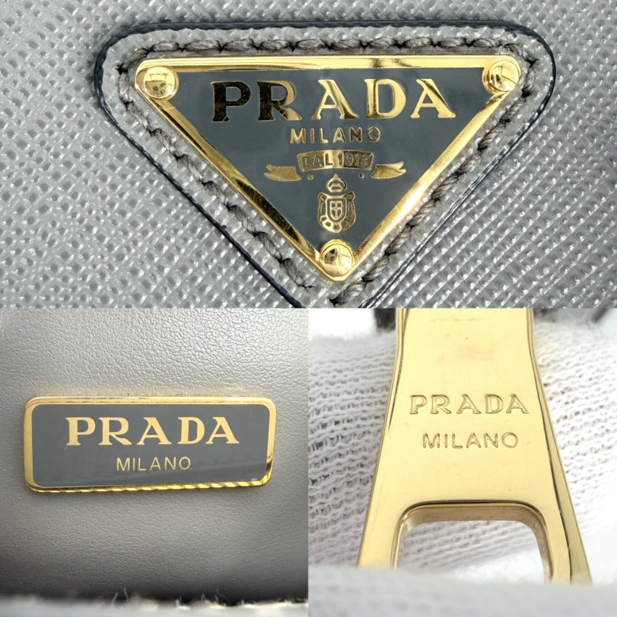 Prada Gray White Leather Handbag Shoulder Bag (Pre-Owned)
