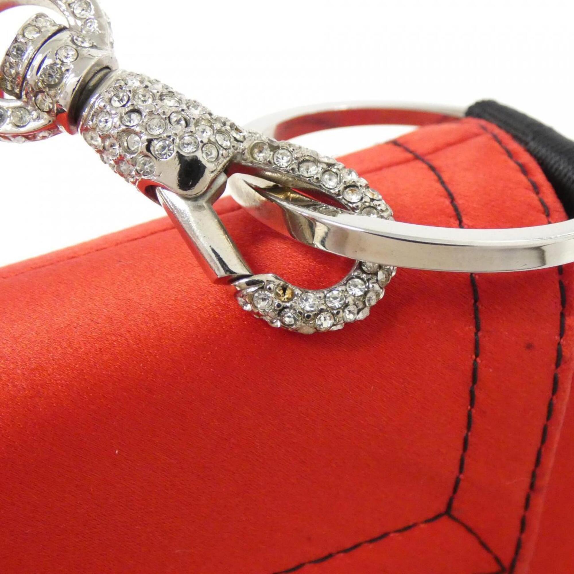Christian Dior Black Red Color Satin Handbag (Pre-Owned)