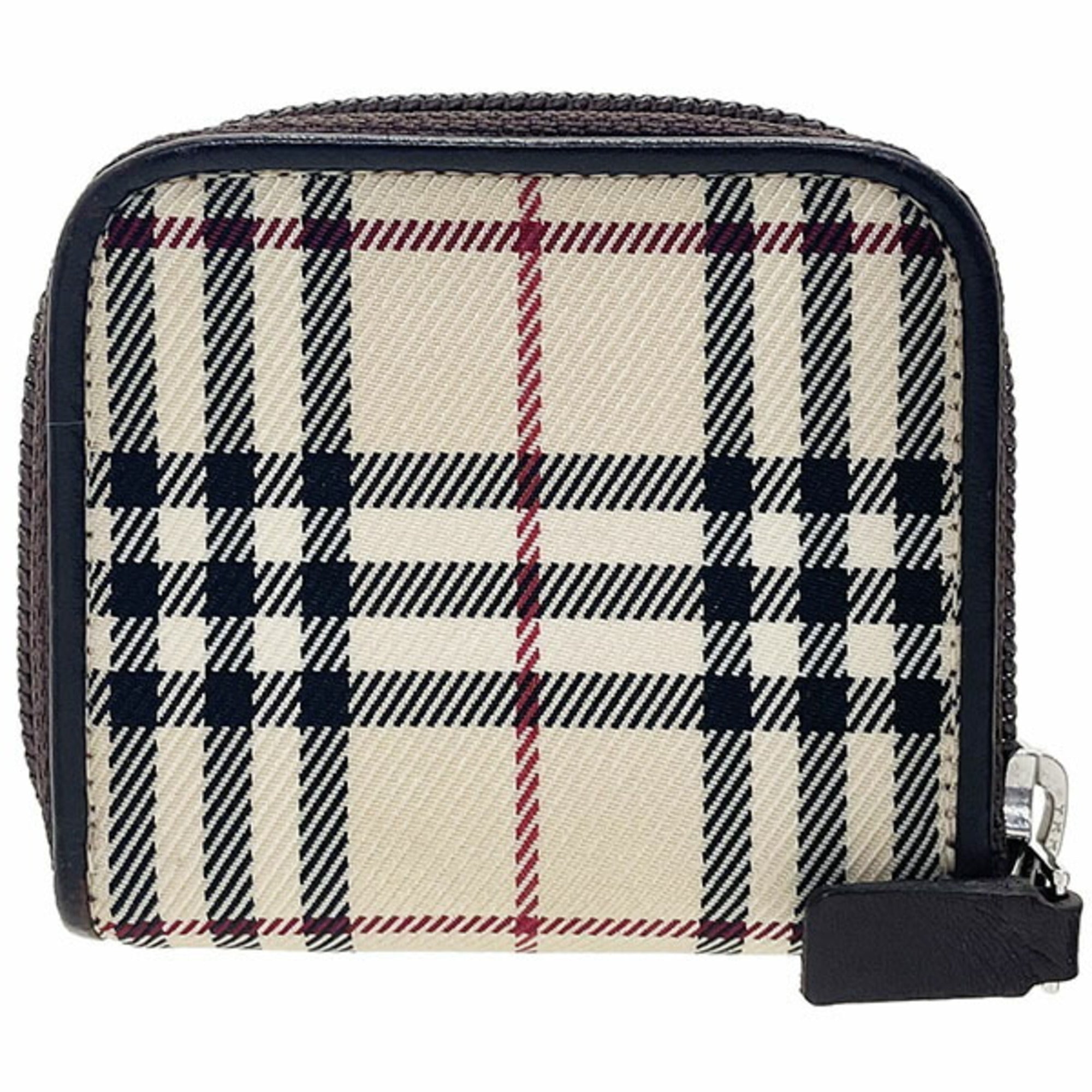 Burberry Beige Dark Brown Nylon Leather Coin Purse/Coin Case (Pre-Owned)