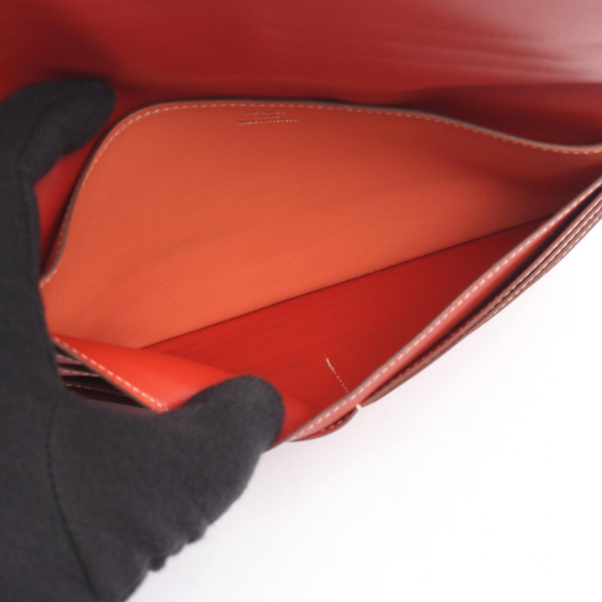 Hermes Bordeaux Pink Swift Leather Leather Long Wallet (Bi-Fold) (Pre-Owned)