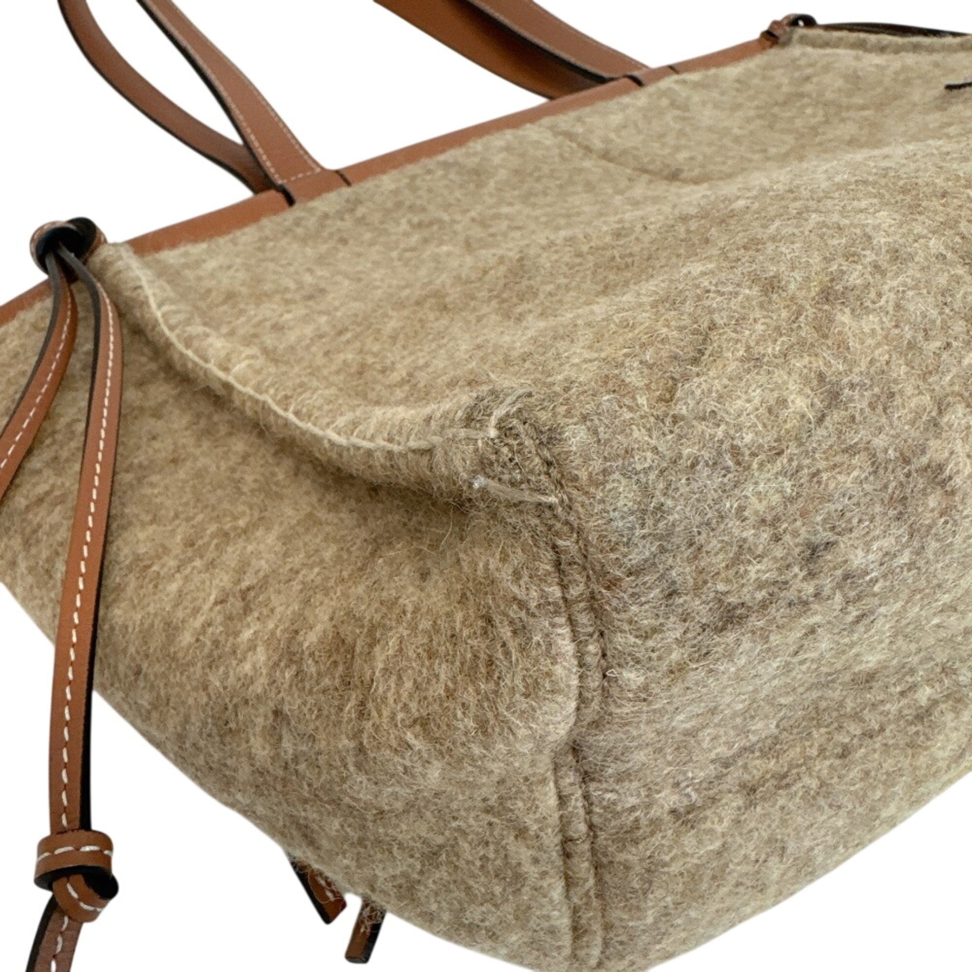 Loewe Beige Beige Brown Wool Leather Shoulder Bag Tote Bag (Pre-Owned)