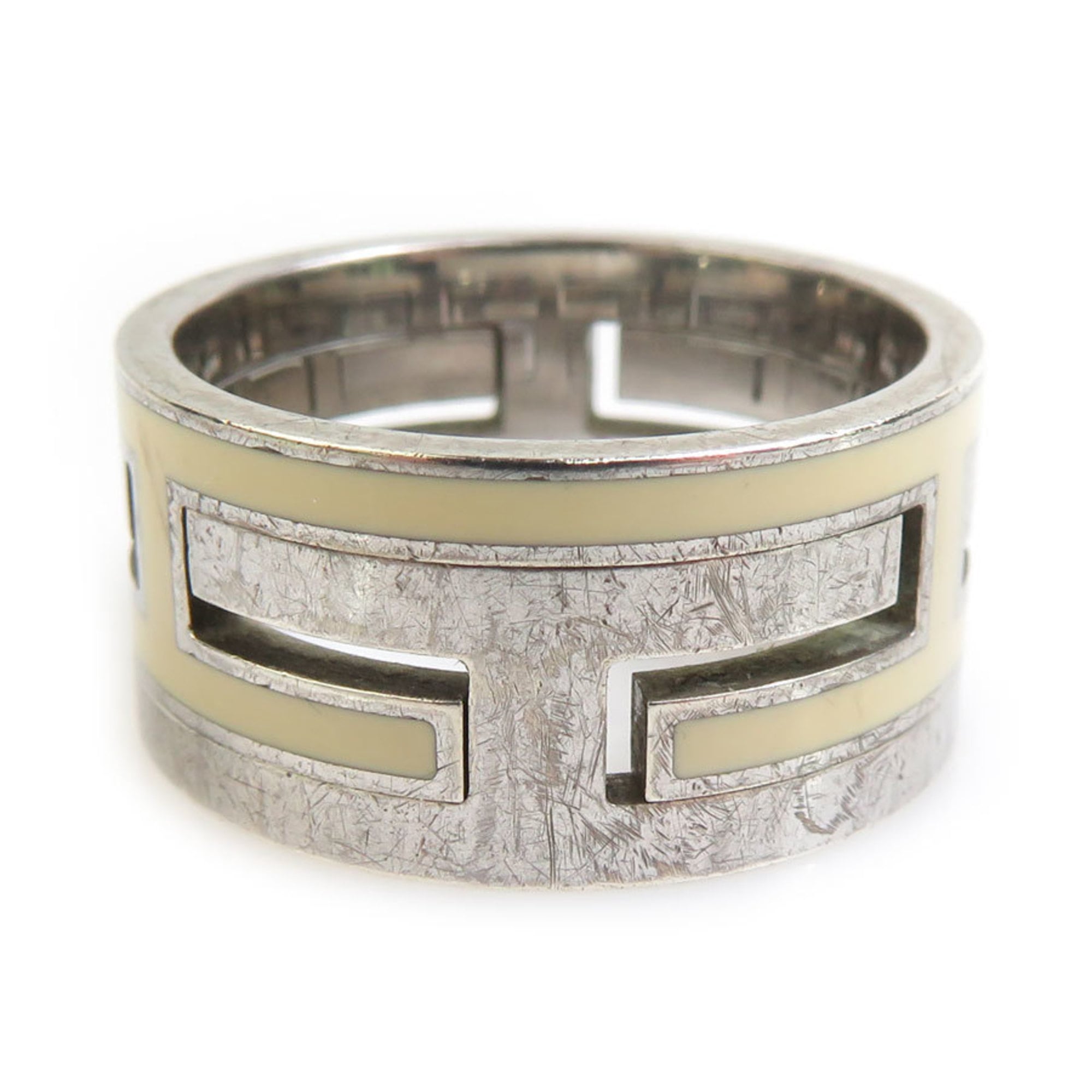 Hermes Silver Off-White Enamel Silver 925 Band Ring (Pre-Owned)