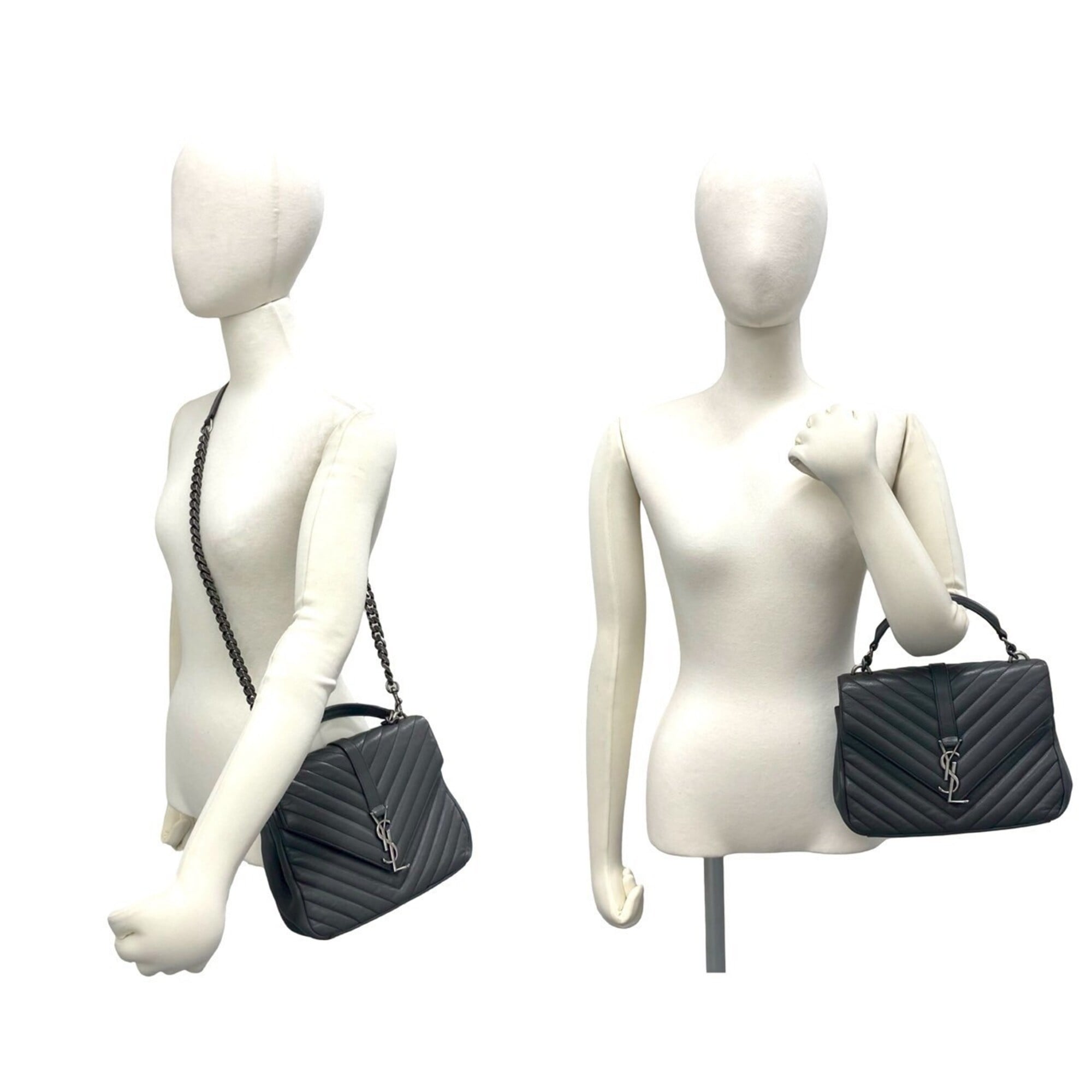 Saint Laurent Gray Leather Handbag Shoulder Bag (Pre-Owned)